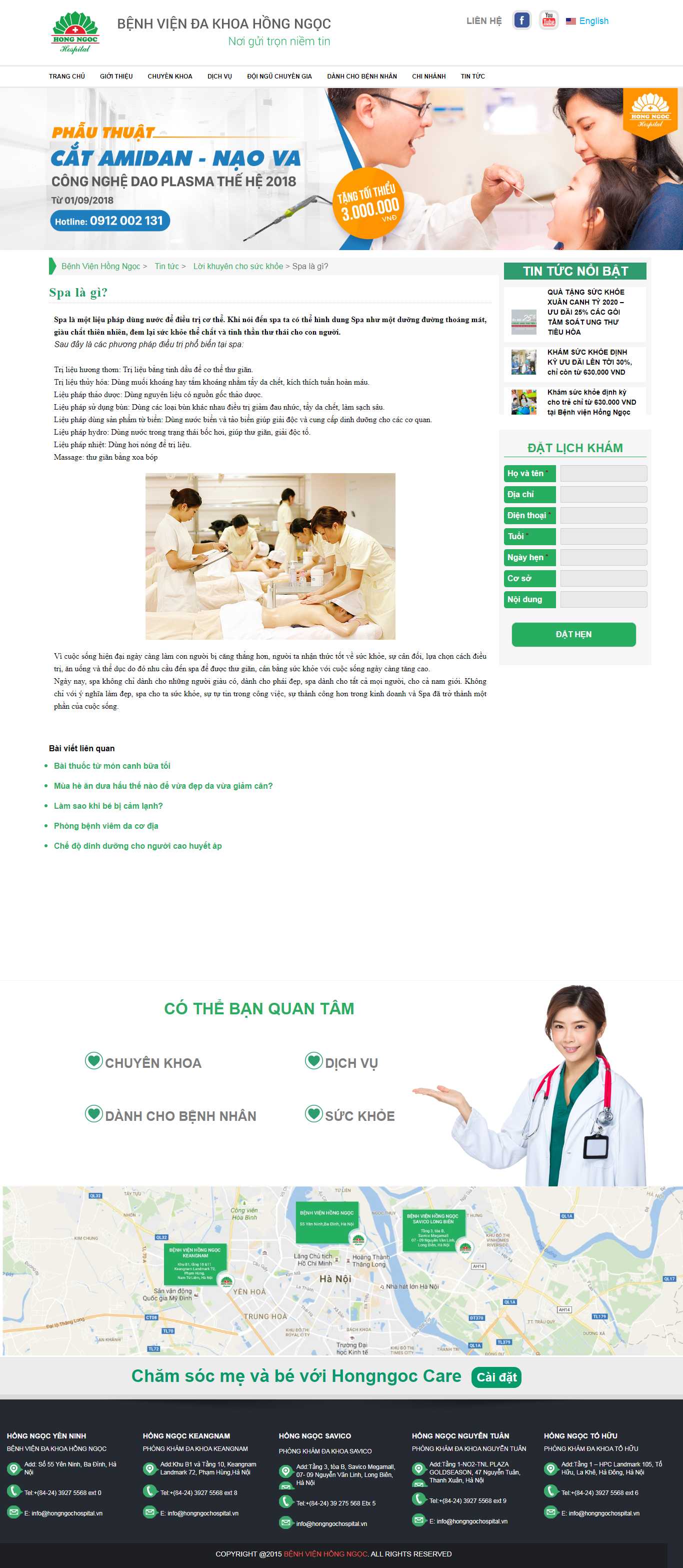 Thiết kế Web spa hongngochospital.vn