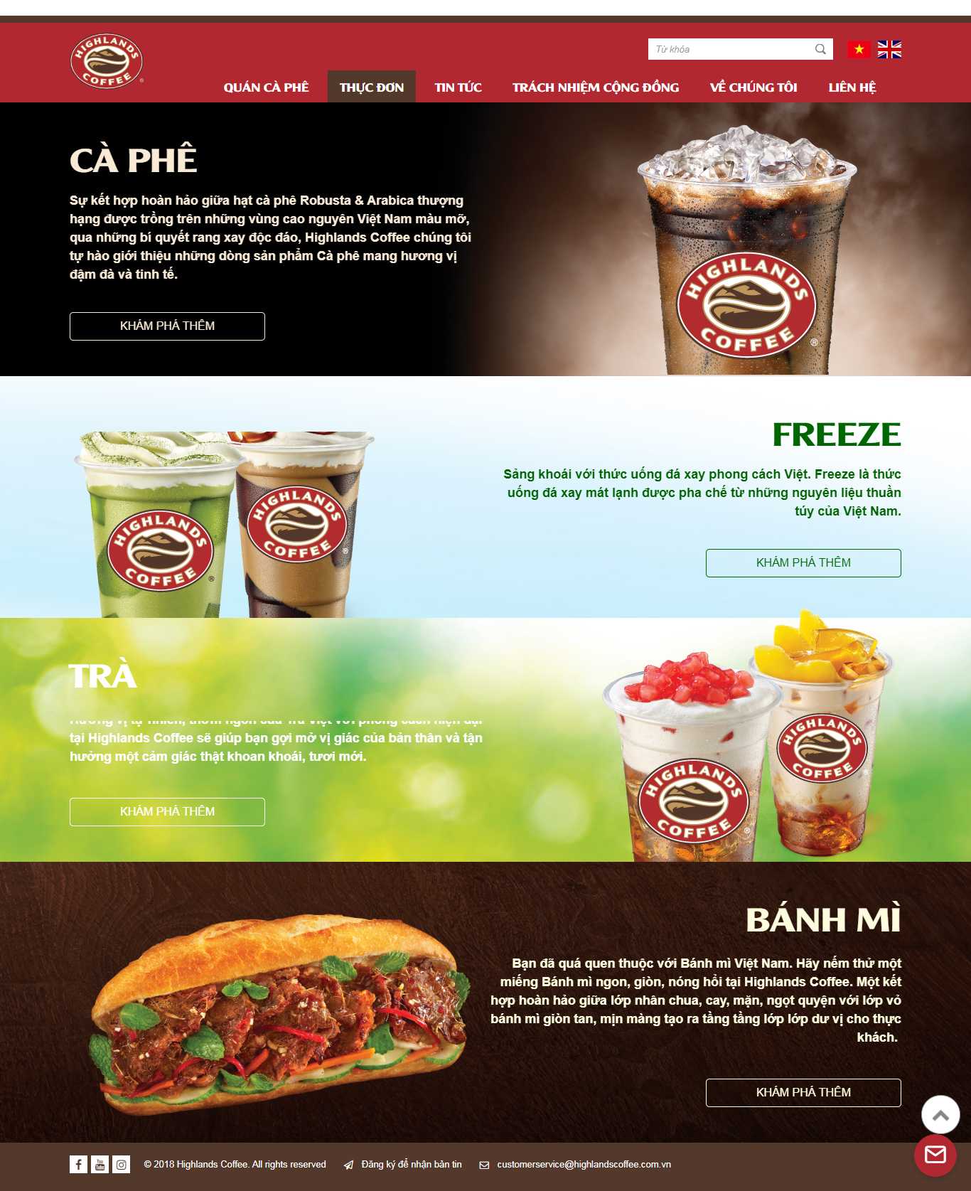 Thiết kế Web quán cafe highlandscoffee.com.vn