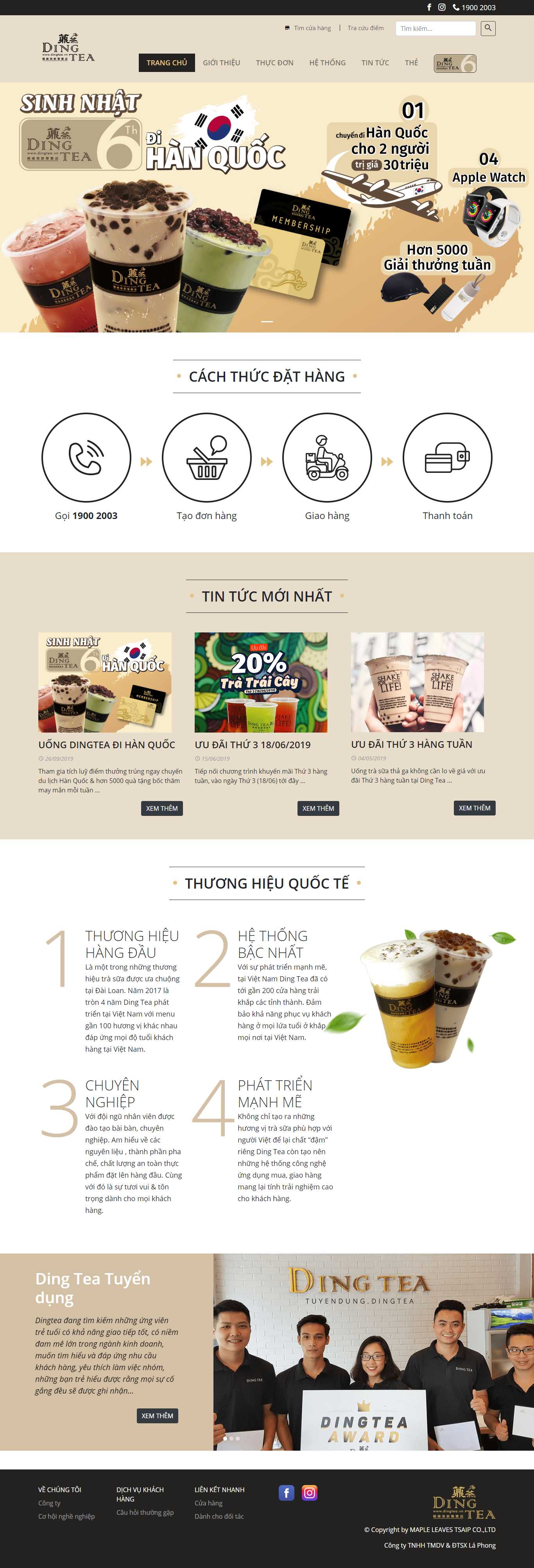 Thiết kế Web quán cafe dingtea.vn