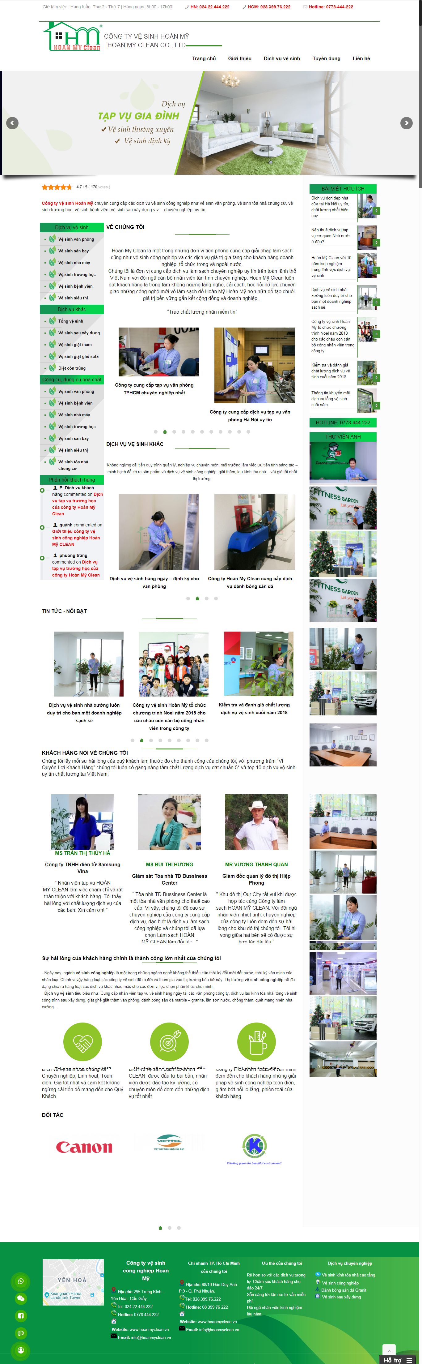 Thiết kế Web dịch vụ vệ sinh công nghiệp hoanmyclean.vn