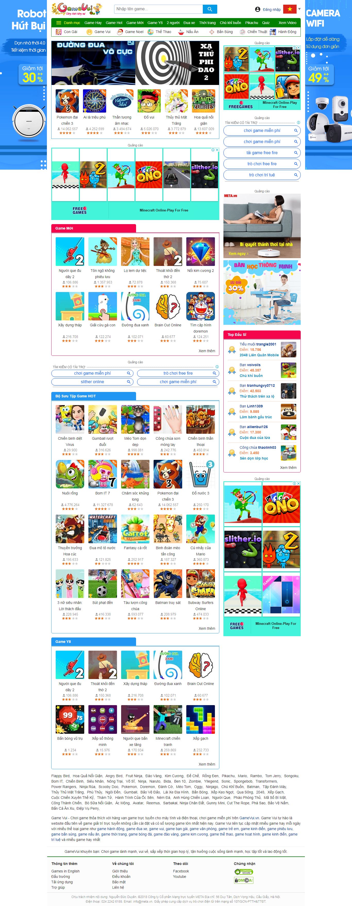 Thiết kế Web game gamevui.vn