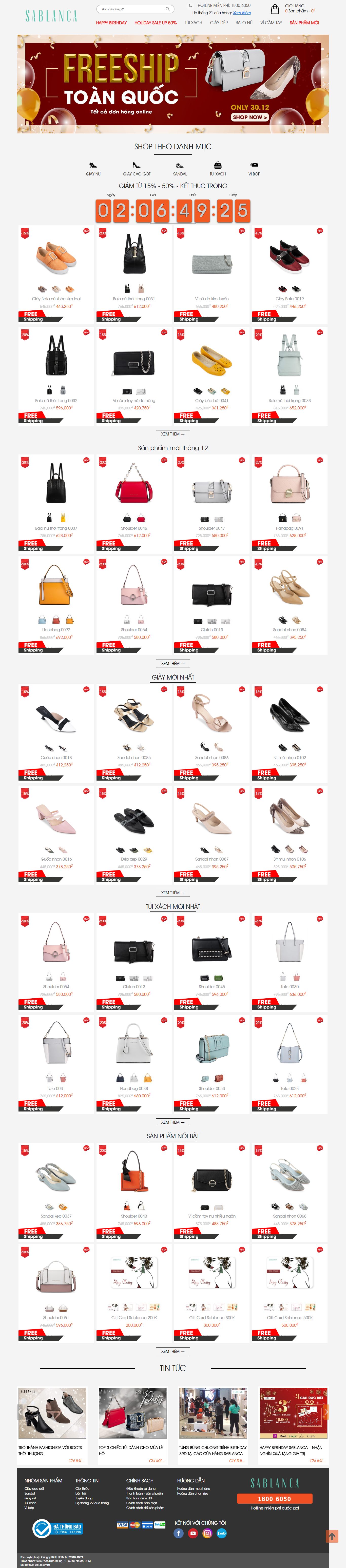 Thiết kế Web bán hàng online sablanca.vn