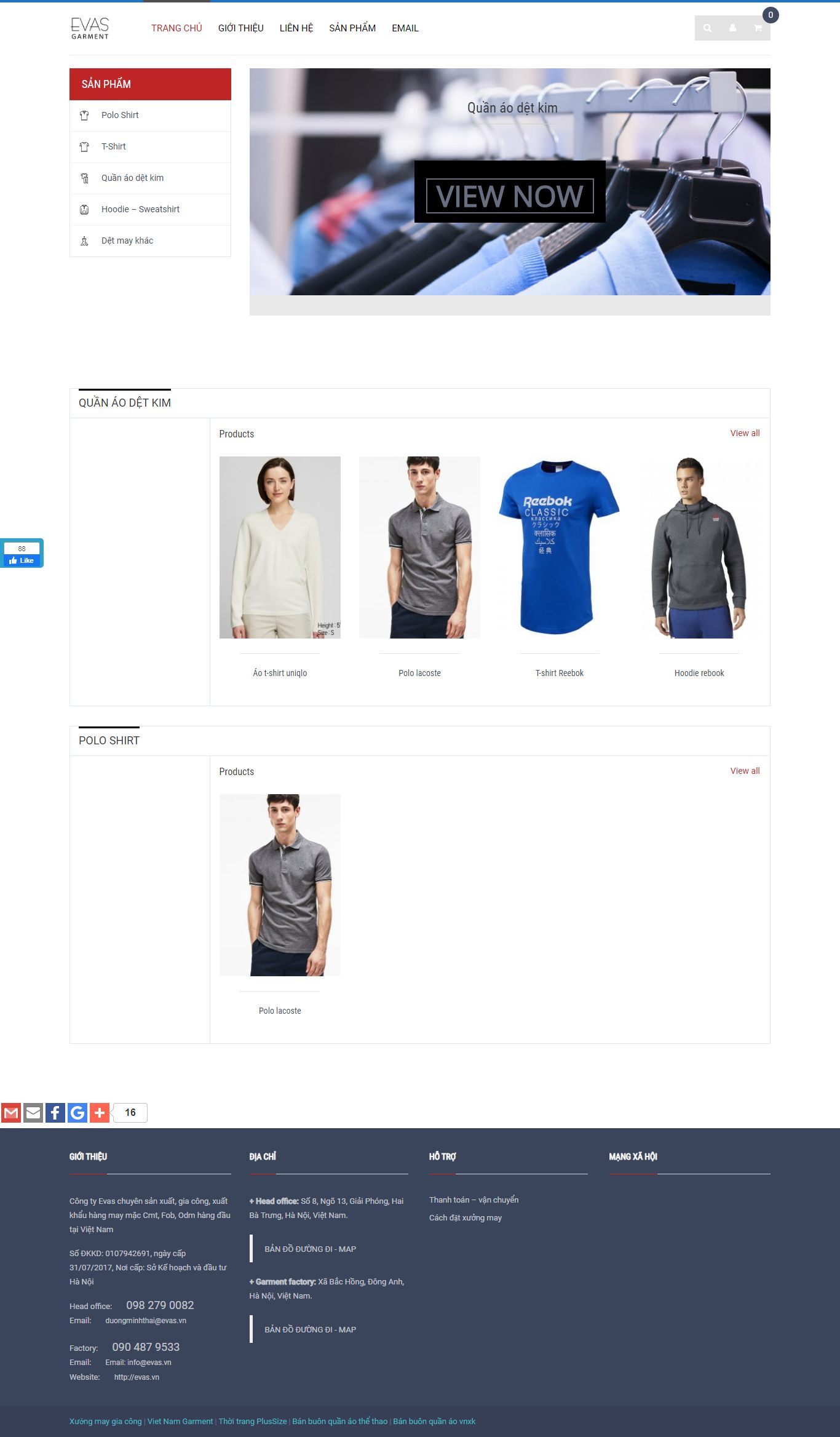 Thiết kế Web may mặc evas.vn