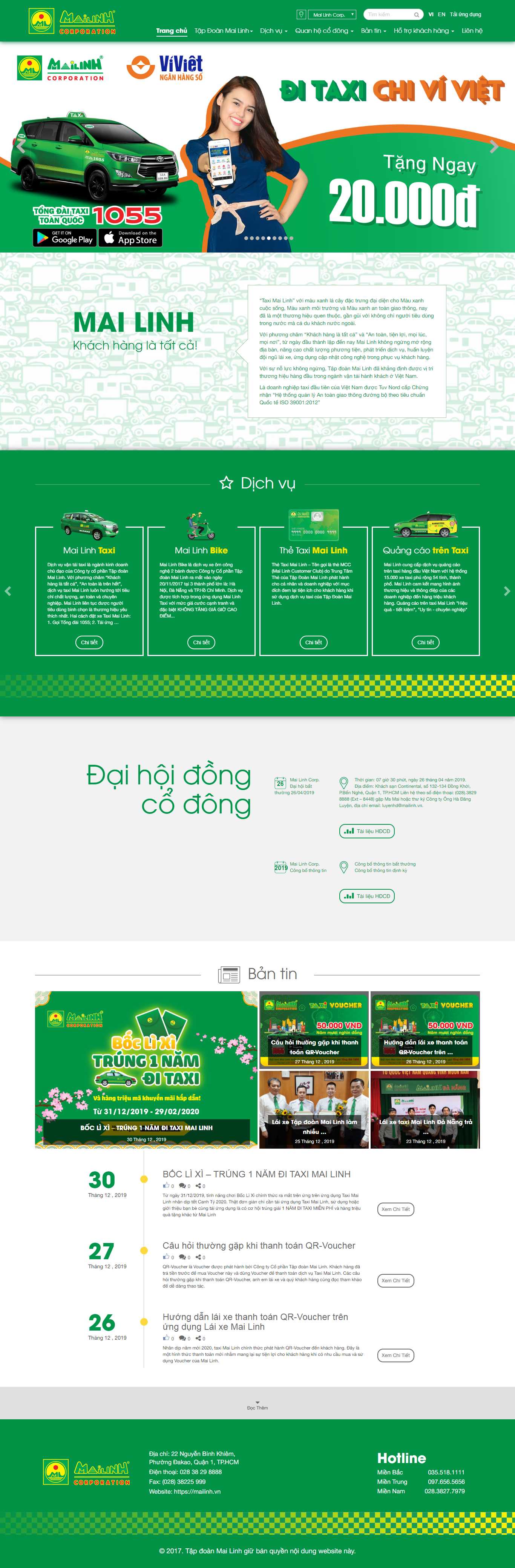 Thiết kế Web hãng taxi mailinh.vn