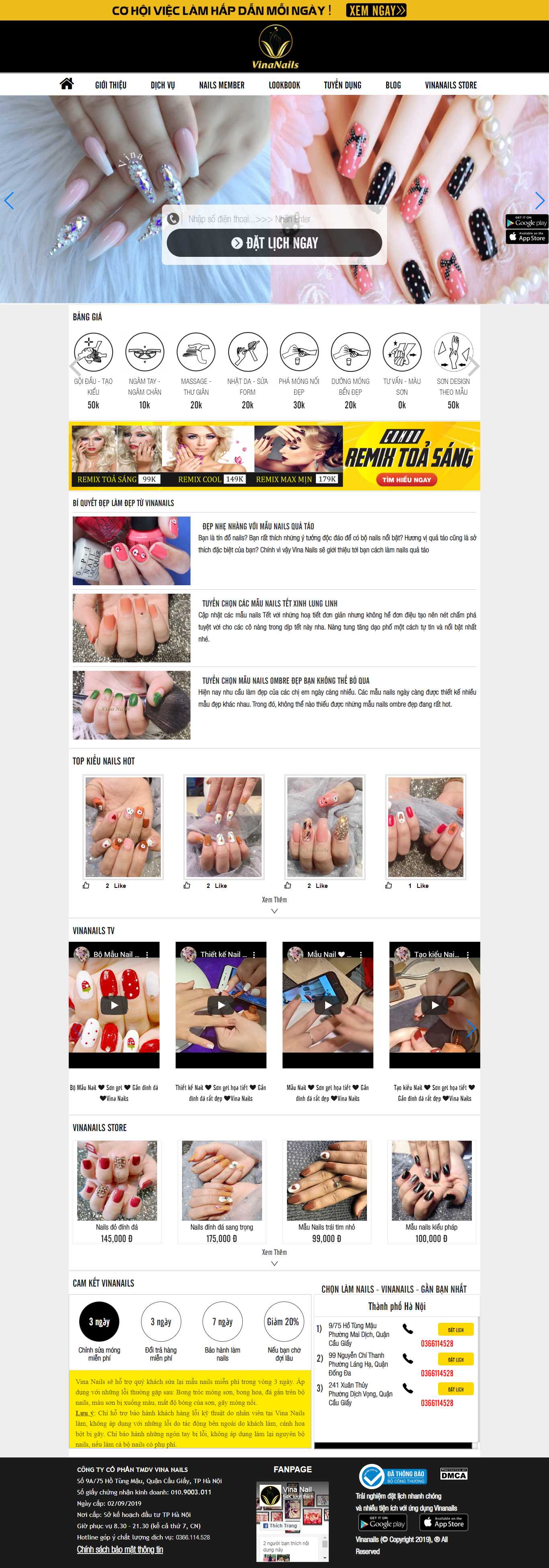 Thiết kế Web salon nails vinanails.vn