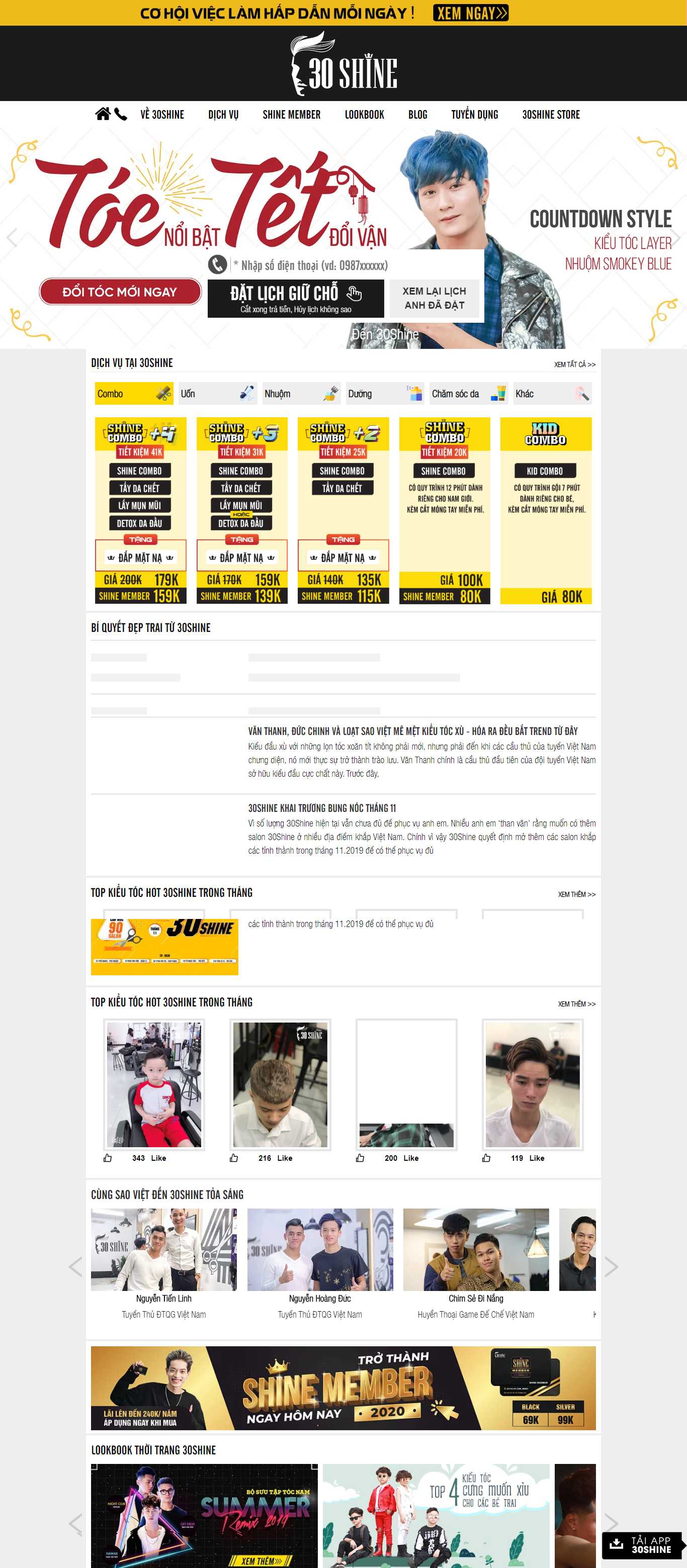 Thiết kế Web salon tóc 30shine.com