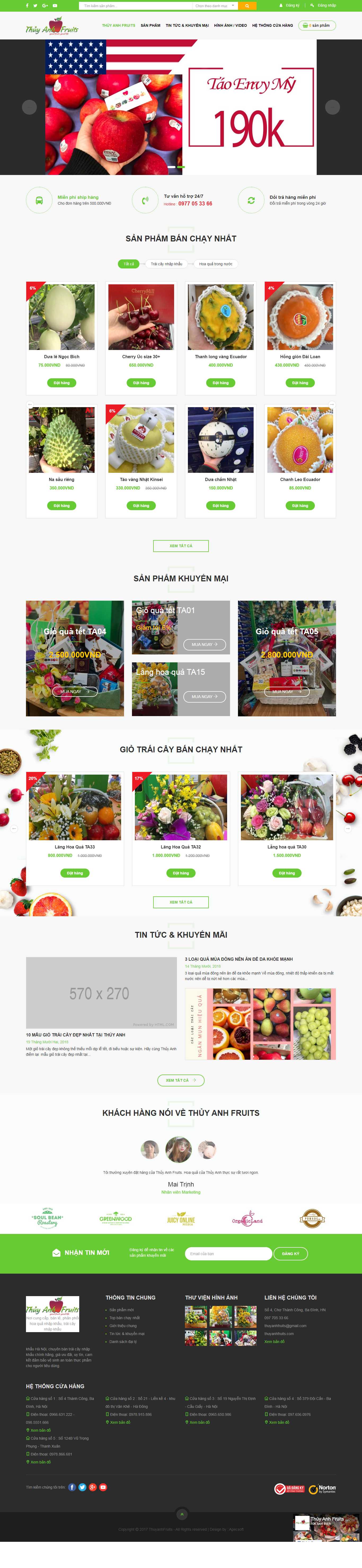 Thiết kế Web bán hoa quả sạch thuyanhfruits.com