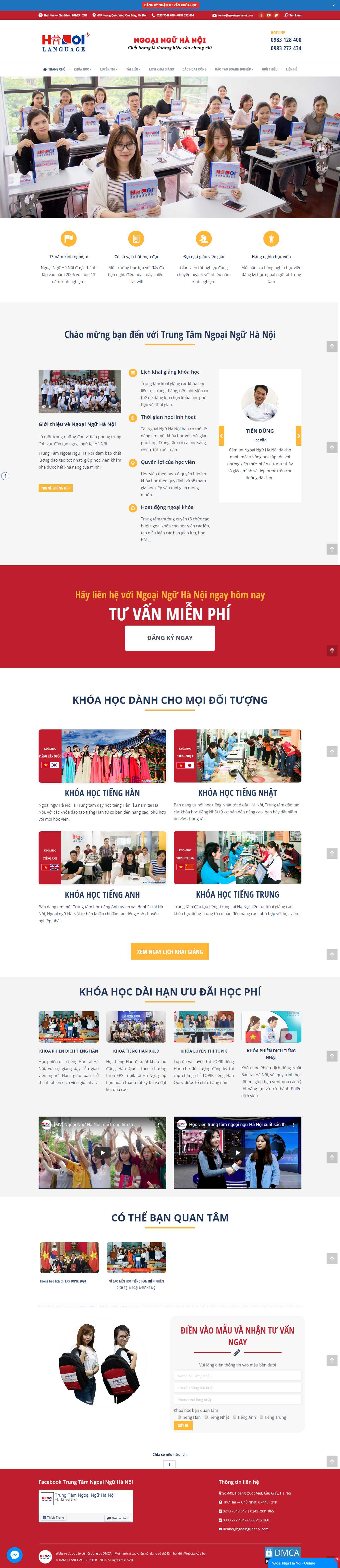 Thiết kế Web trung tâm tiếng anh ngoainguhanoi.com