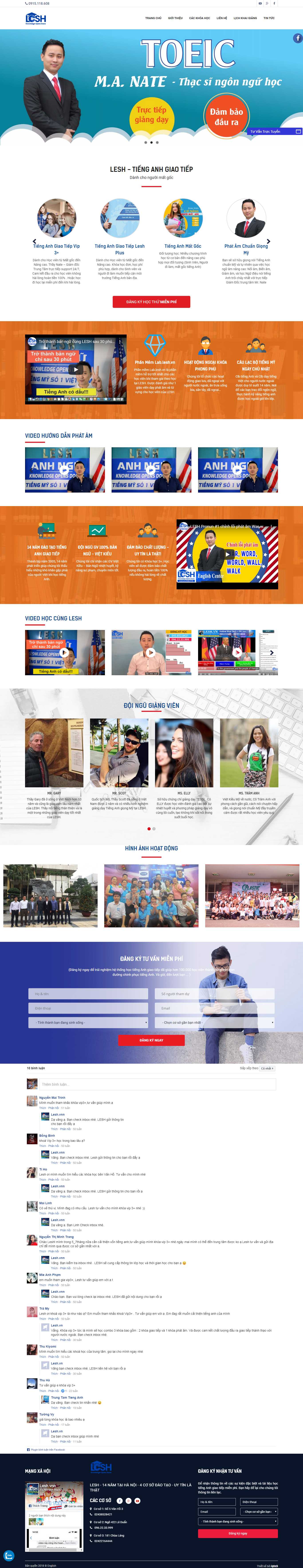 Thiết kế Web trung tâm tiếng anh anhngulesh.edu.vn