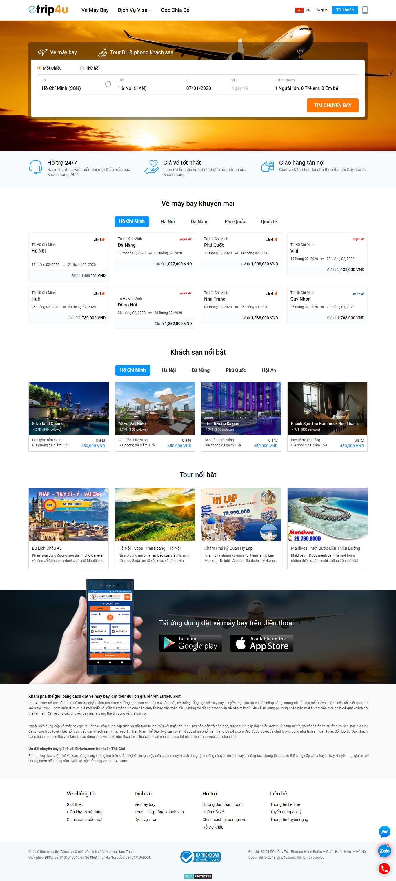 Thiết kế Web vé máy bay giá rẻ etrip4u.com