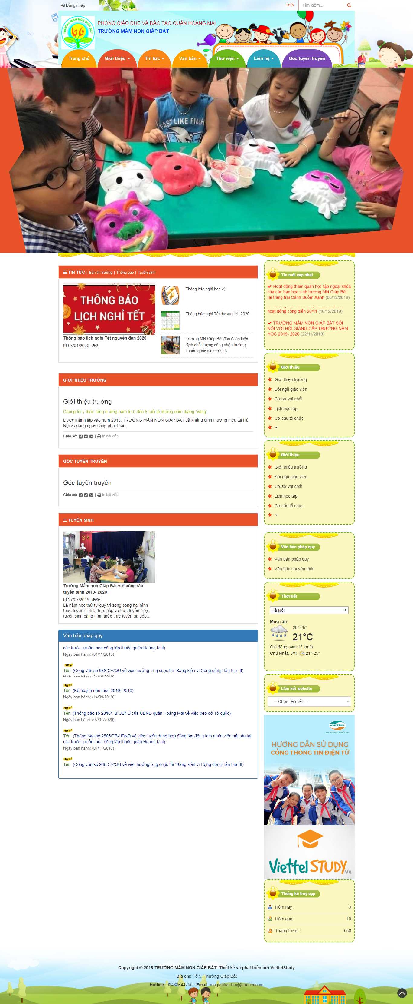 Thiết kế Web trường mầm non mngiapbathoangmai.edu.vn