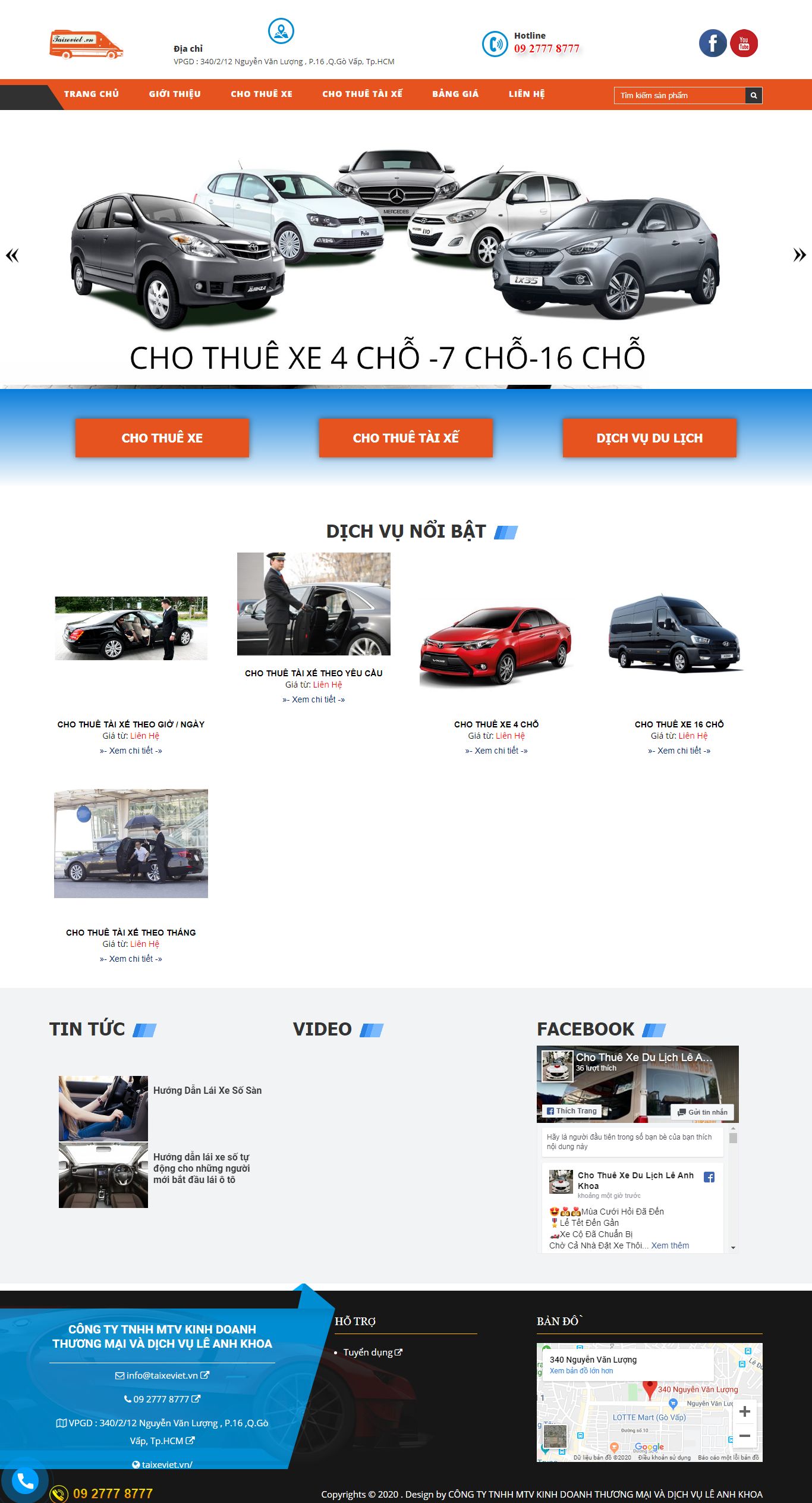 Thiết kế Web cho thuê xe du lịch taixeviet.vn