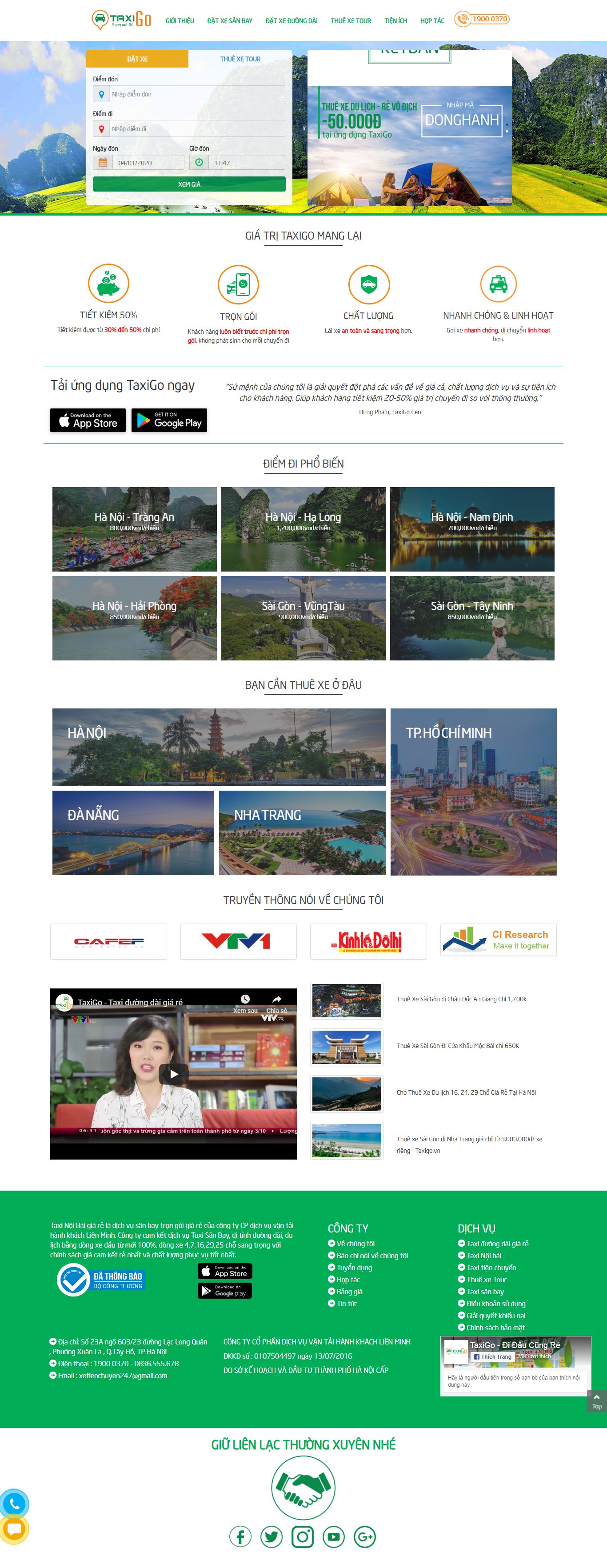 Thiết kế Web cho thuê xe du lịch taxigo.vn