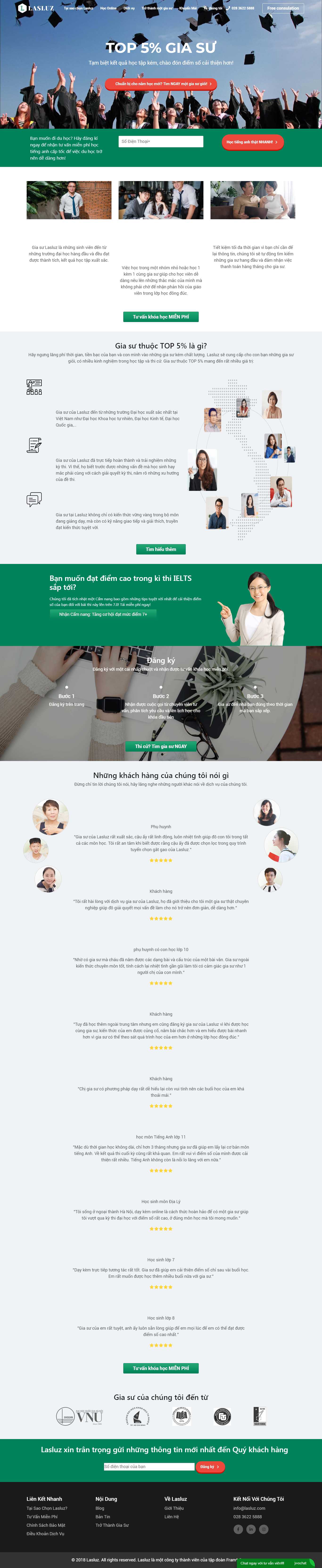 Thiết kế Web trung tâm gia sư lasluz.com