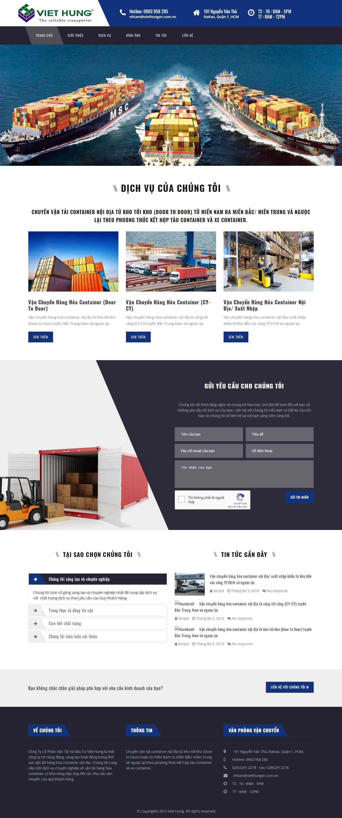 Thiết kế Web dịch vụ logistics viethungvn.com.vn