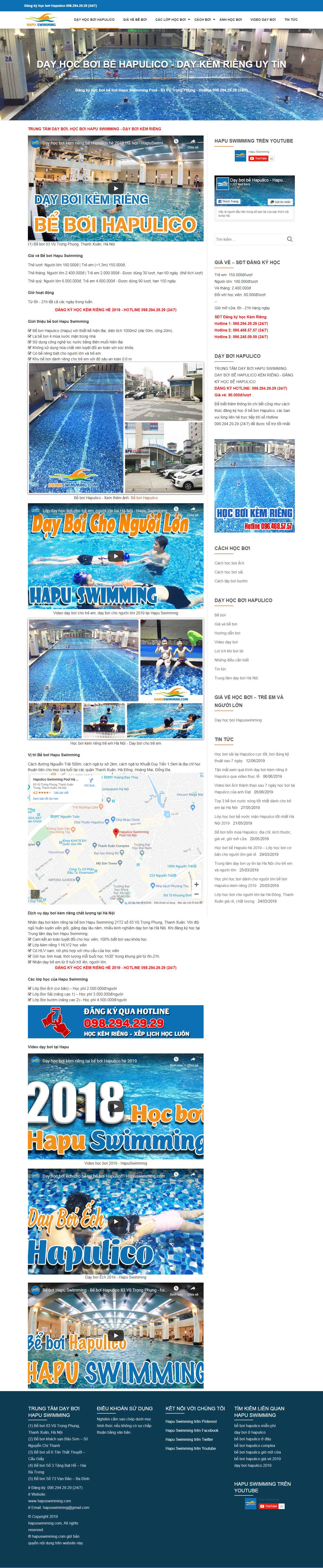 Thiết kế Web bể bơi hapuswimming.com