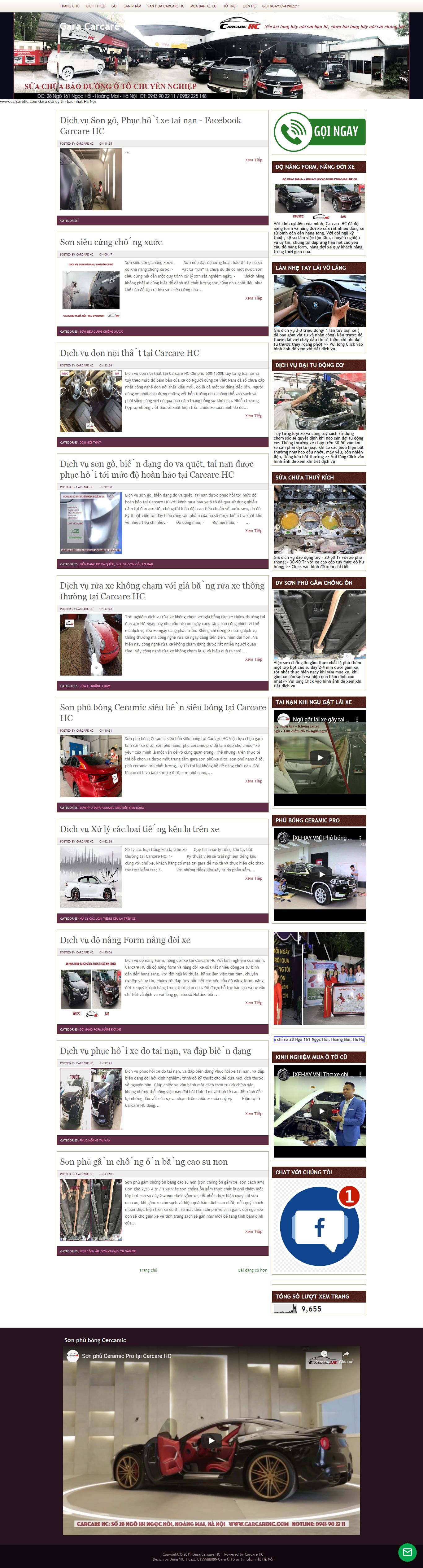 Thiết kế Web showroom sửa chữa ô tô, xe máy carcarehc.com