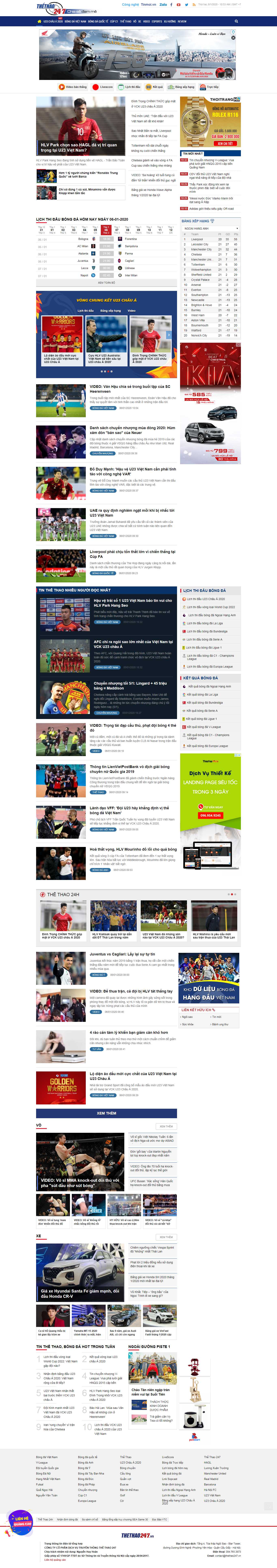 Thiết kế Web bóng đá thethao247.vn