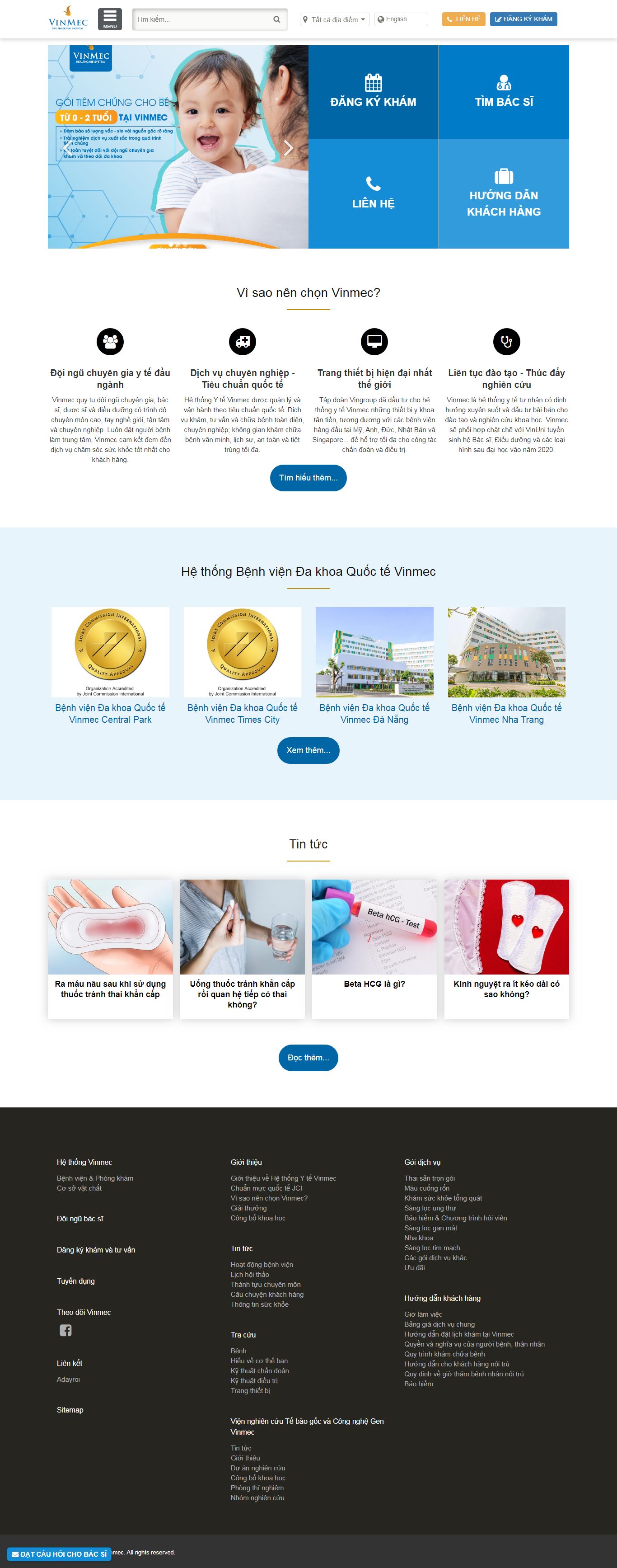 Thiết kế Web phòng khám tai mũi họng vinmec.com