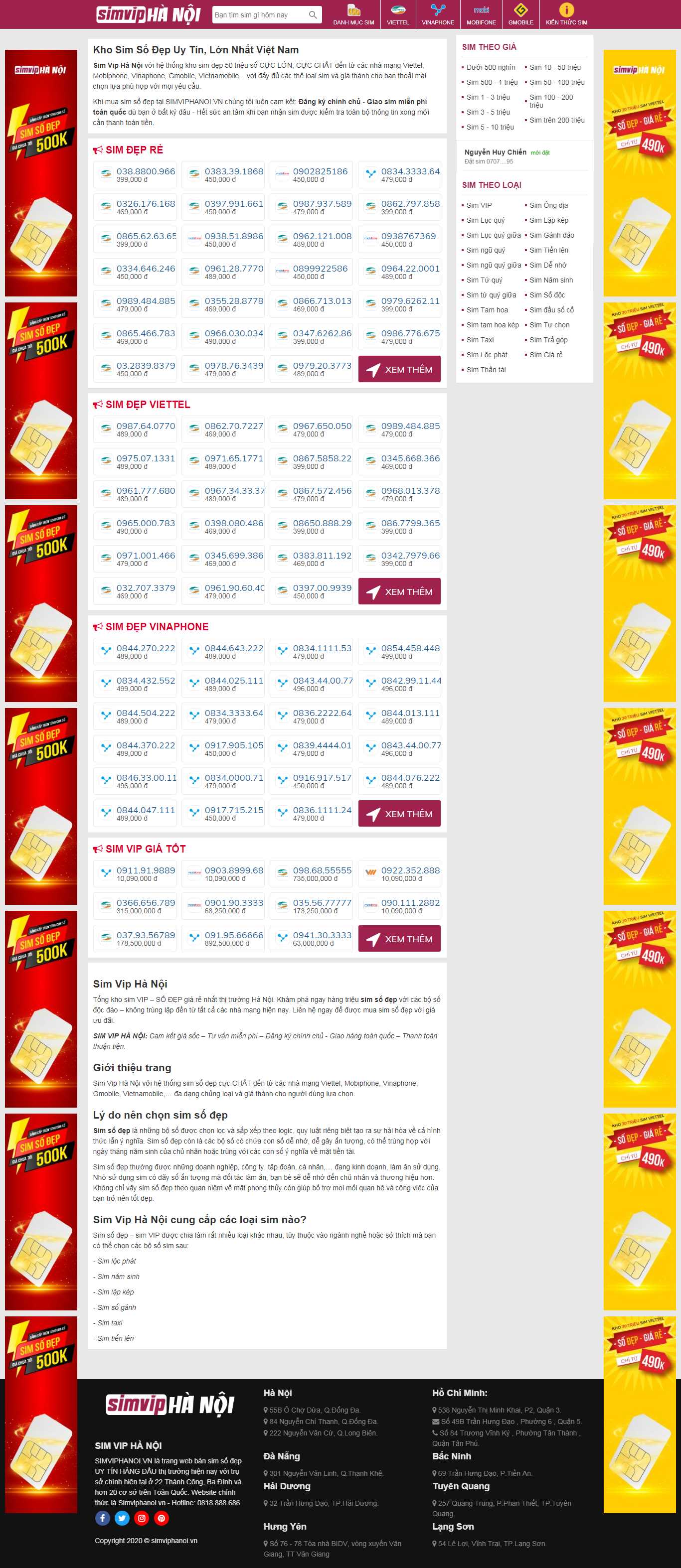 Thiết kế Web sim số simviphanoi.vn