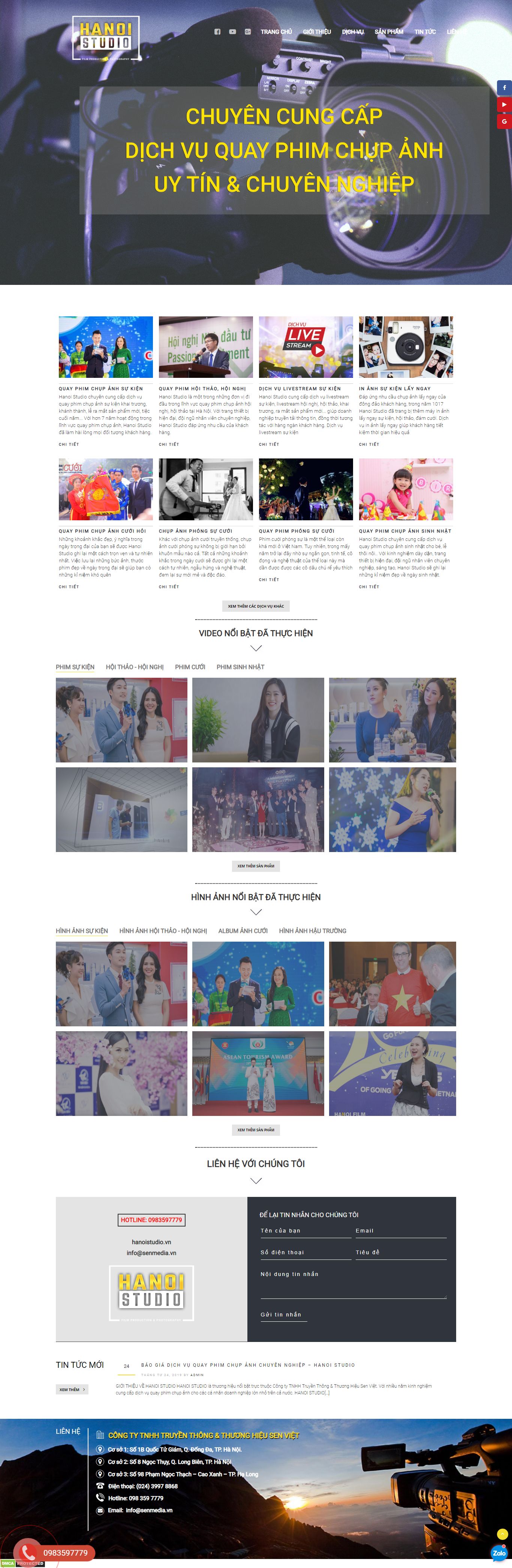 Thiết kế Web dịch vụ quay phim chụp hình hanoistudio.vn