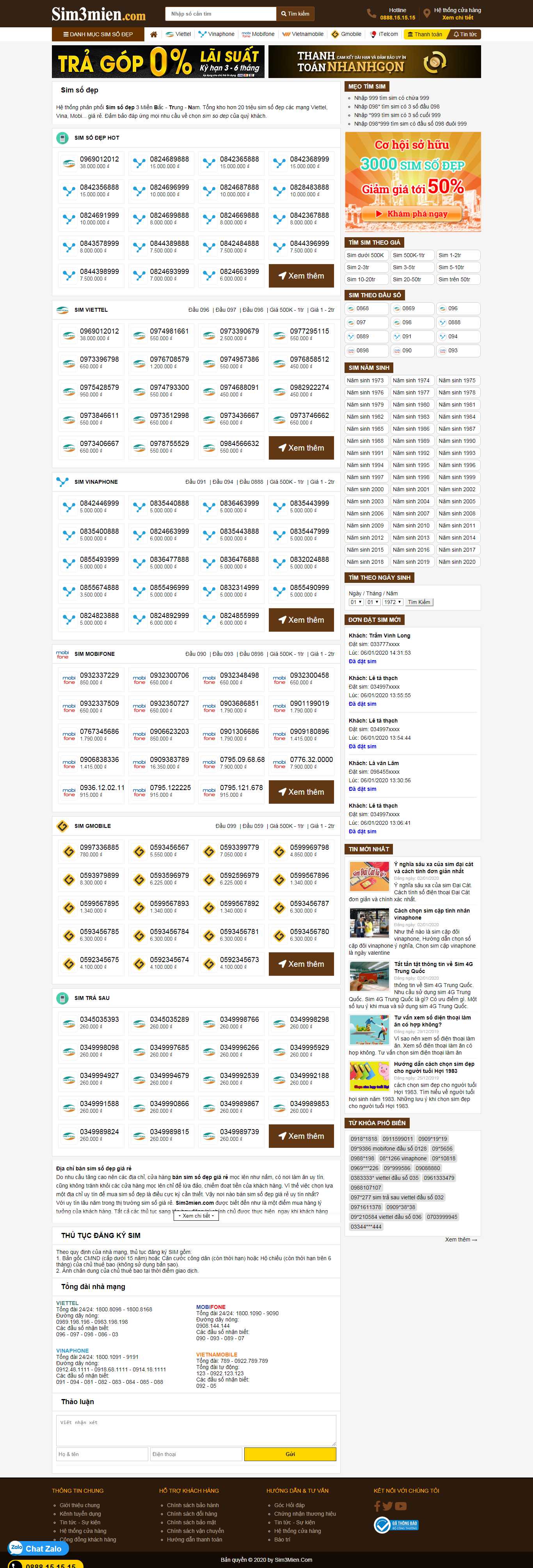 Thiết kế Web bán sim sim3mien.com