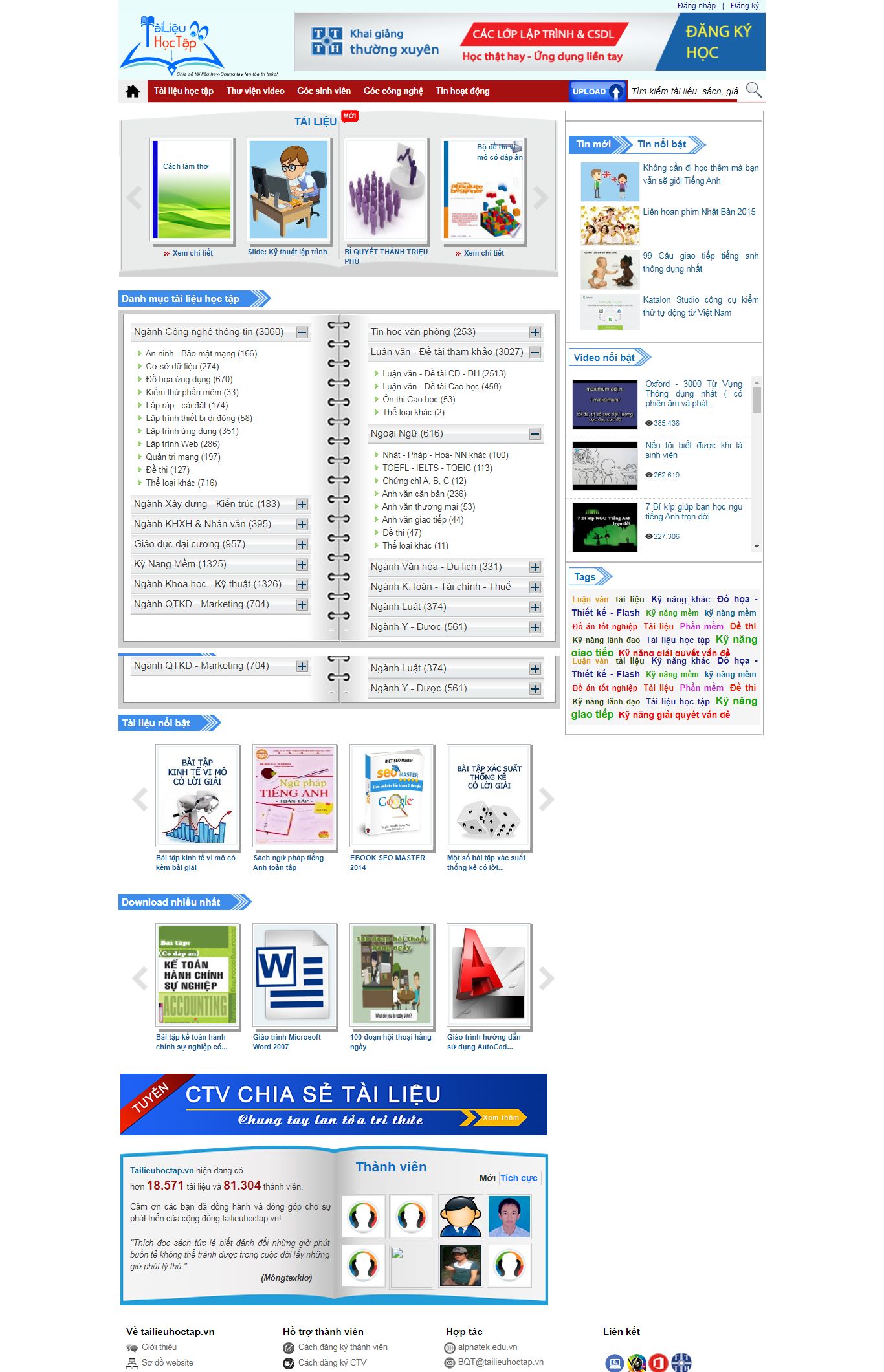 Thiết kế Web bán, chia sẻ tài liệu trực tuyến tailieuhoctap.vn