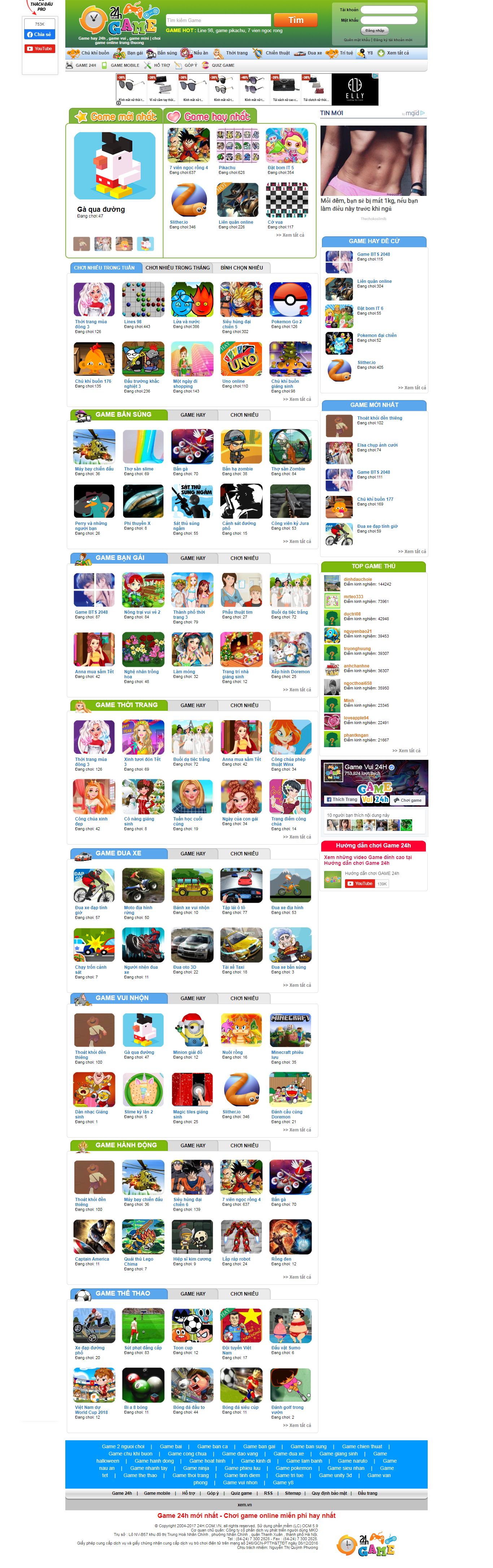 Thiết kế Web giới thiệu game, trò chơi điện tử game24h.vn