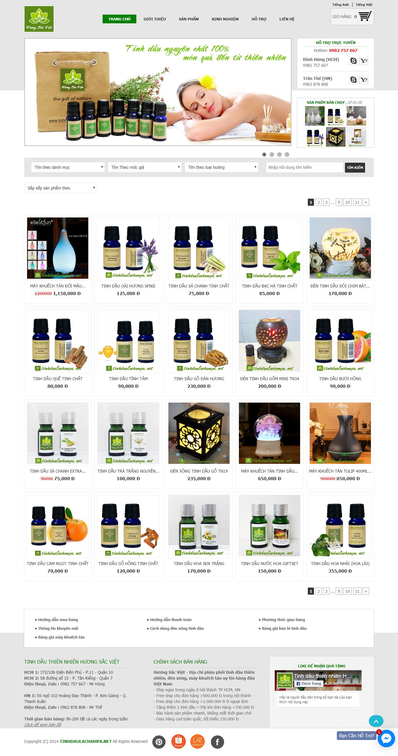 Thiết kế Web bán tinh dầu nguyên chất tinhdaulachampa.net