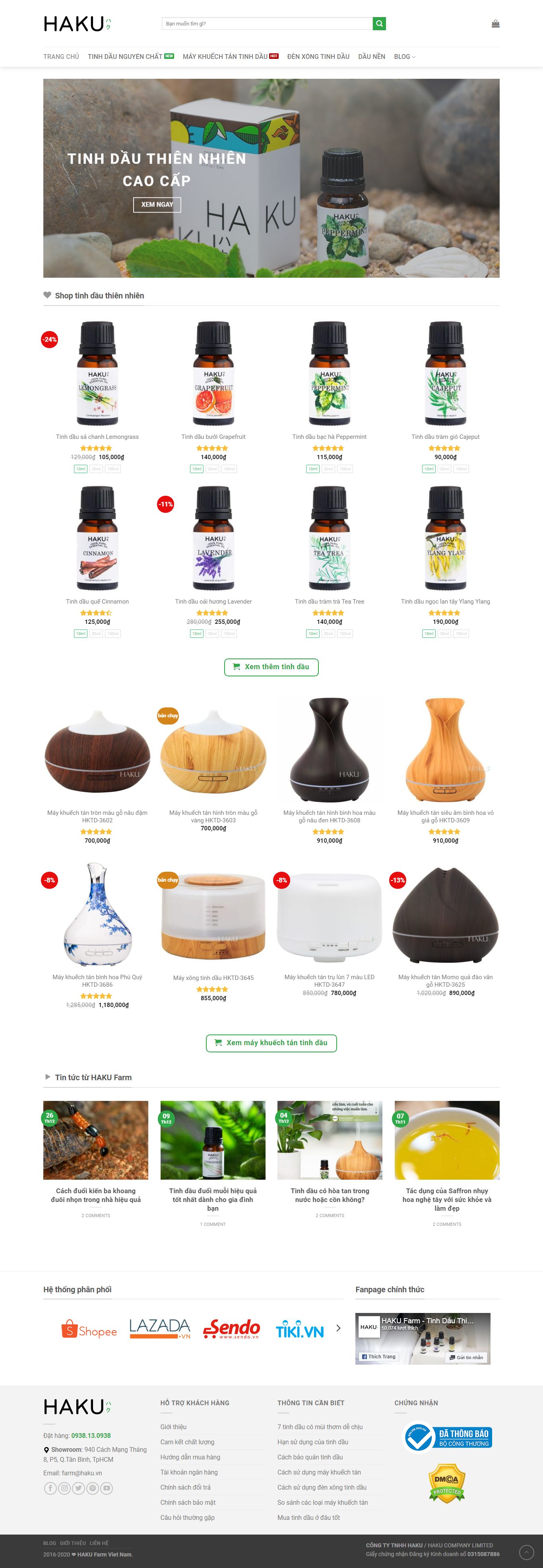 Thiết kế Web bán tinh dầu nguyên chất hakufarm.vn