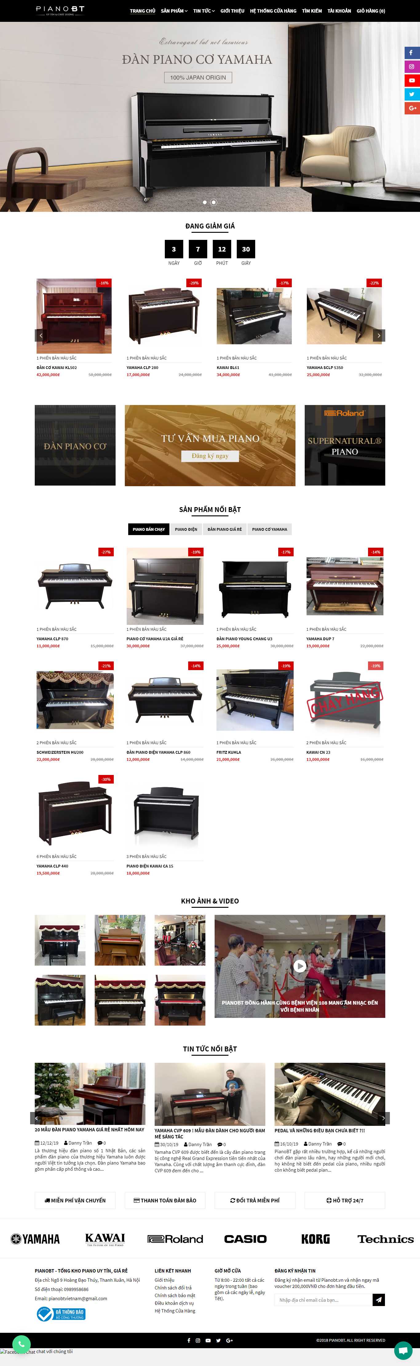Thiết kế Web bán đàn piano, guita, organ pianobt.vn