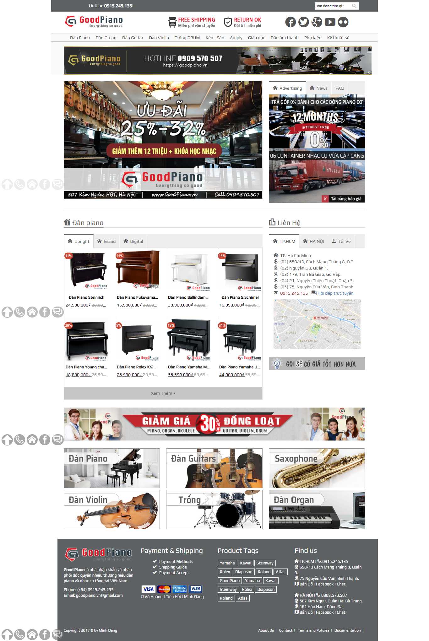 Thiết kế Web bán đàn piano, guita, organ goodpiano.vn