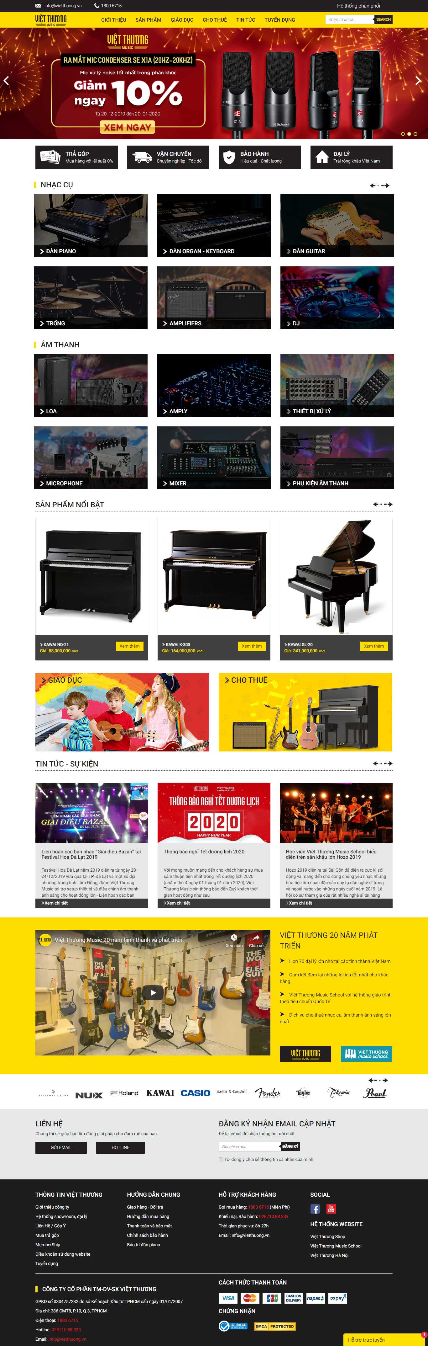 Thiết kế Web bán đàn piano, guita, organ vietthuong.vn