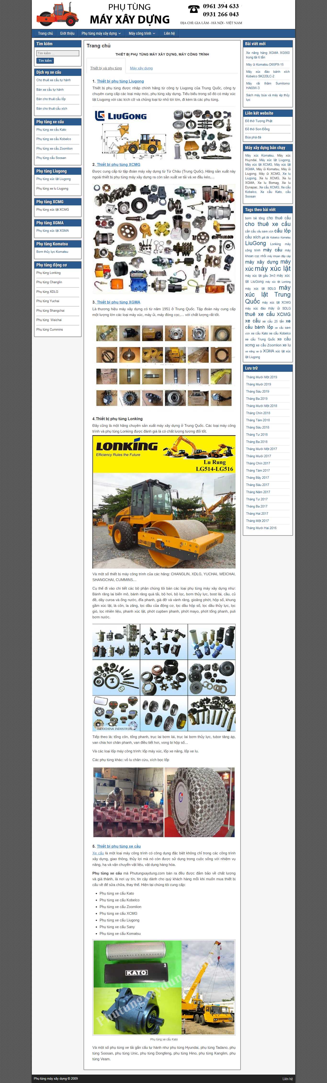 Thiết kế Web máy xúc, cần cẩu, máy công trình phutungxaydung.com