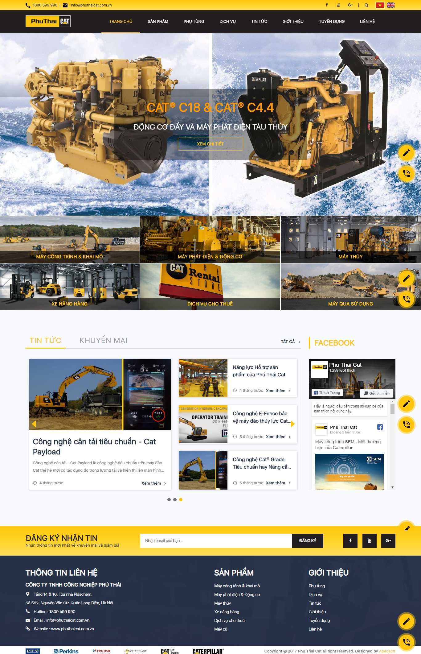 Thiết kế Web máy xúc, cần cẩu, máy công trình phuthaicat.com.vn
