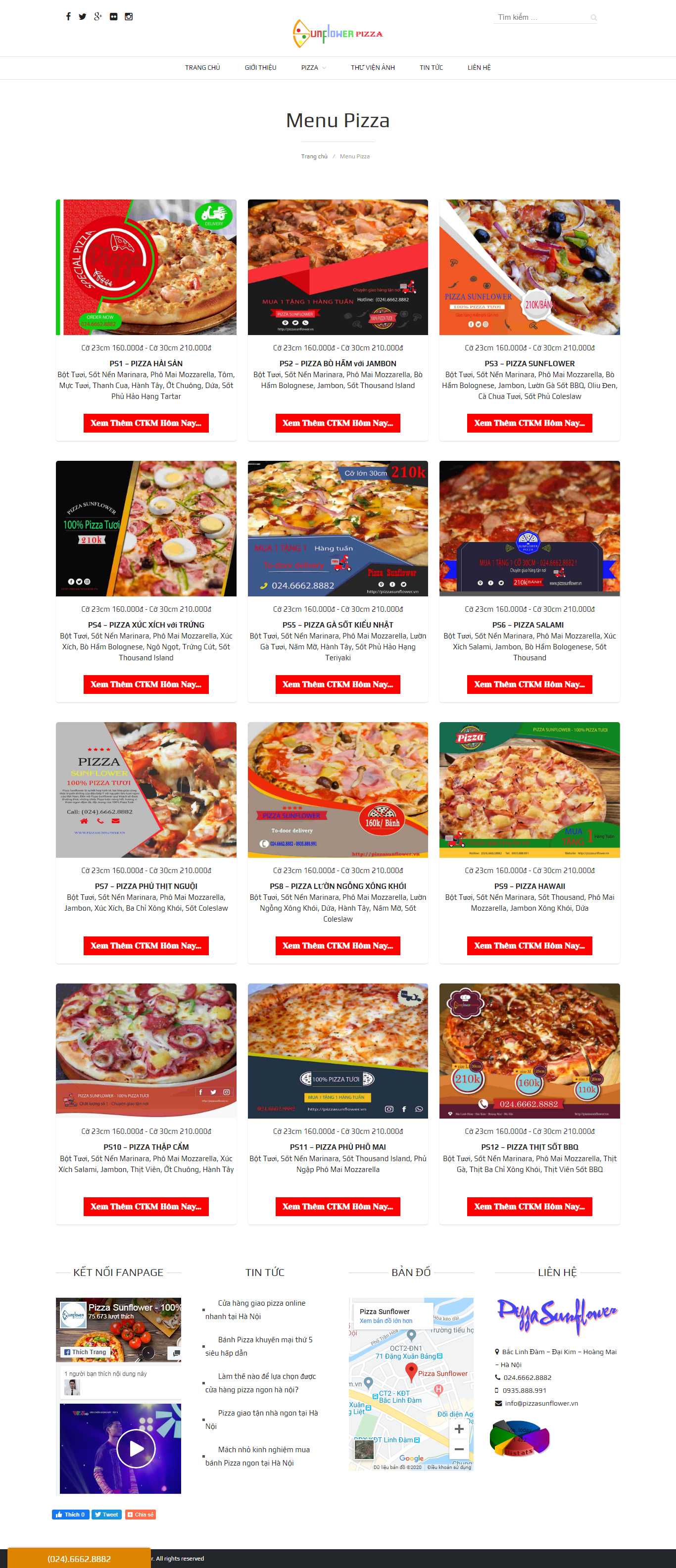 Thiết kế Web bán bánh pizza pizzasunflower.vn