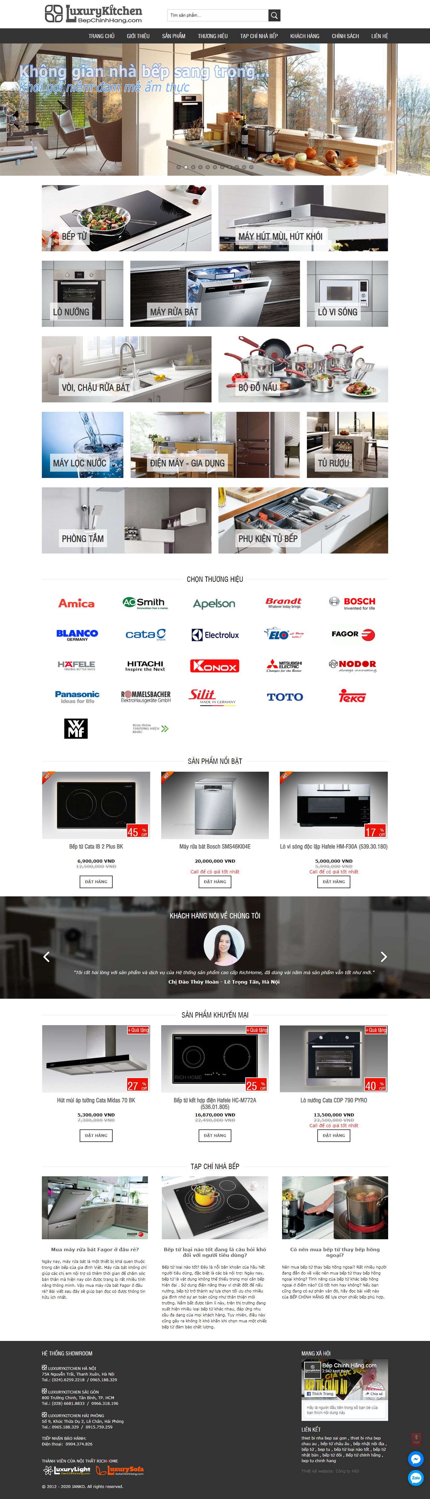 Thiết kế Web thiết bị nhà bếp cao cấp bepchinhhang.com