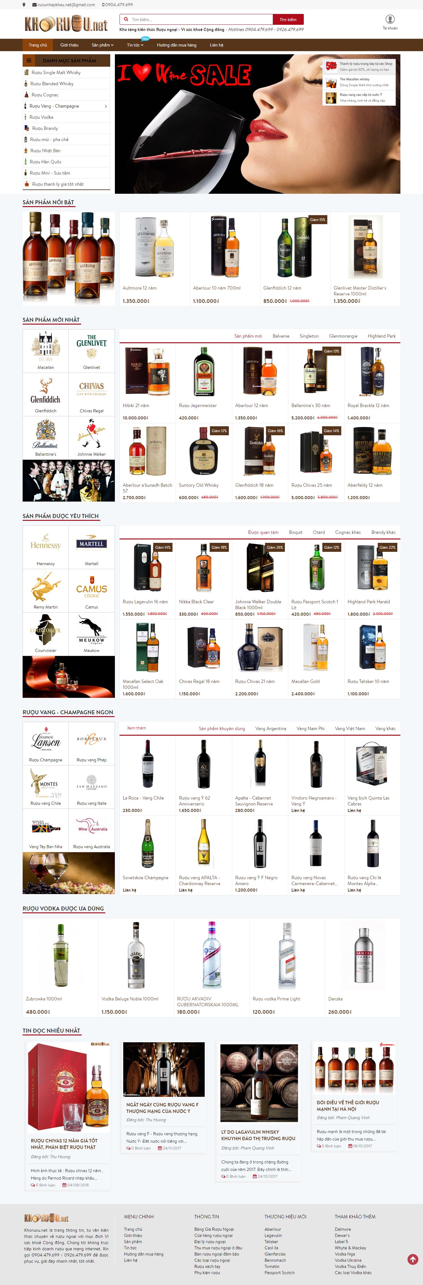 Thiết kế Web bán rượu tây, rượu ta, rượu ngoại khoruou.net