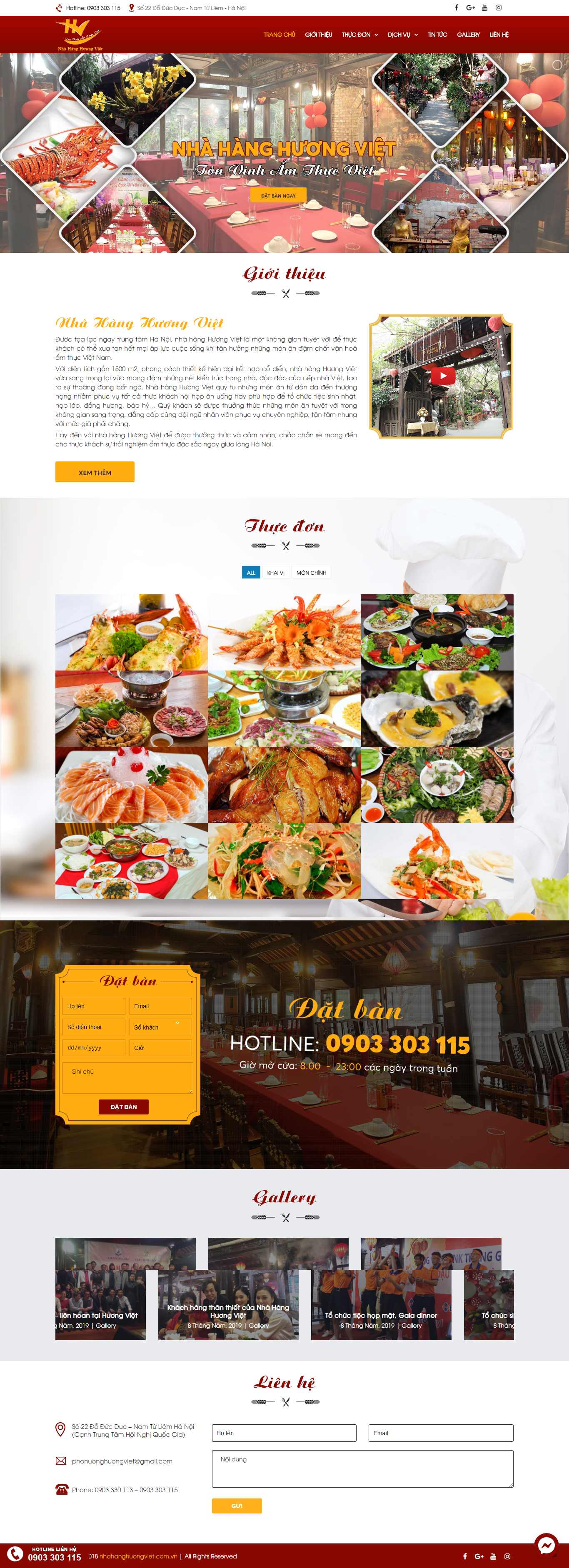 Thiết kế Web nhà hàng quán cafe quán ăn nhahanghuongviet.com.vn