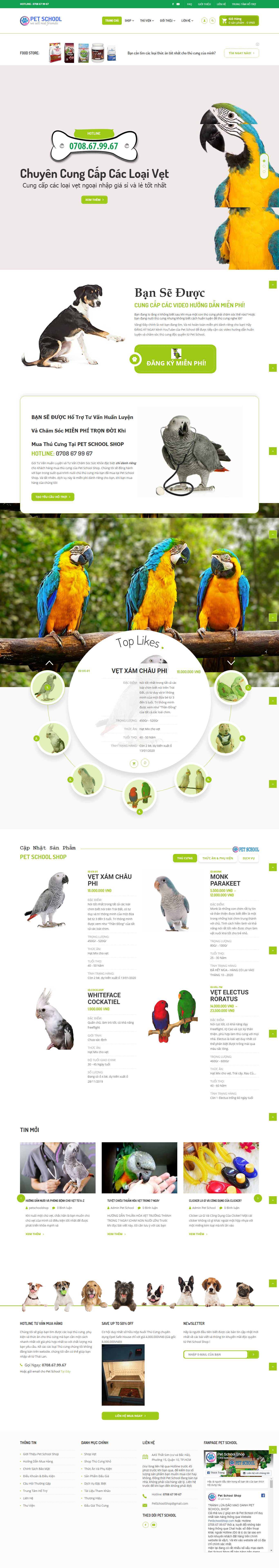 Thiết kế Web bán chim cảnh petschoolshop.com
