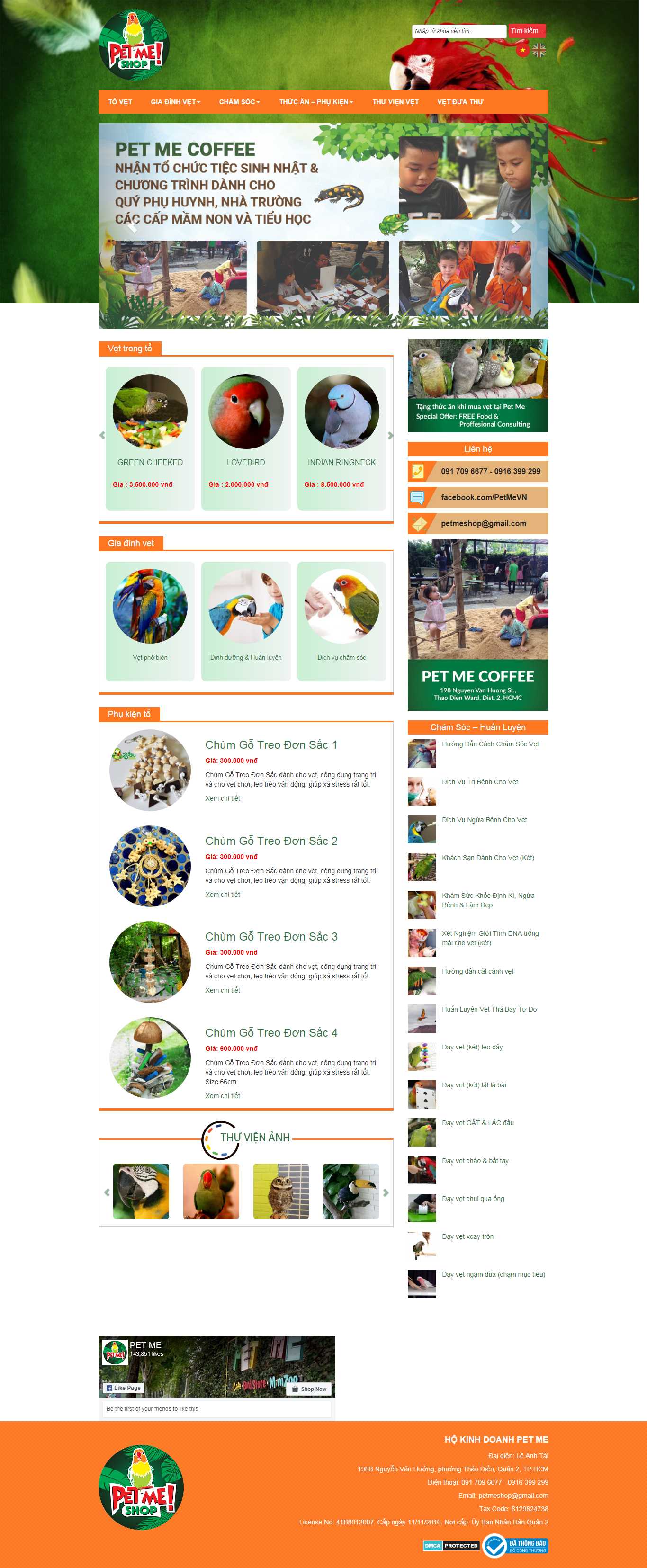 Thiết kế Web bán chim cảnh petmeshop.com