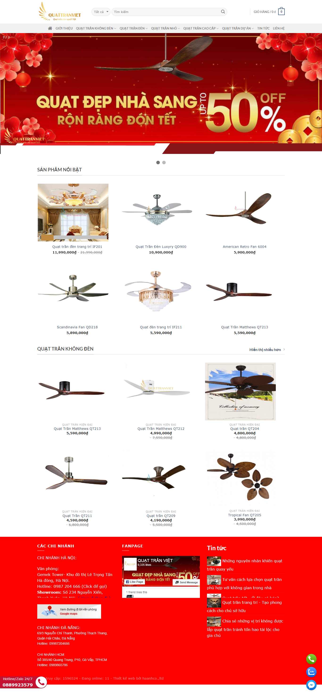 Thiết kế Web bán quạt trần quattranviet.vn
