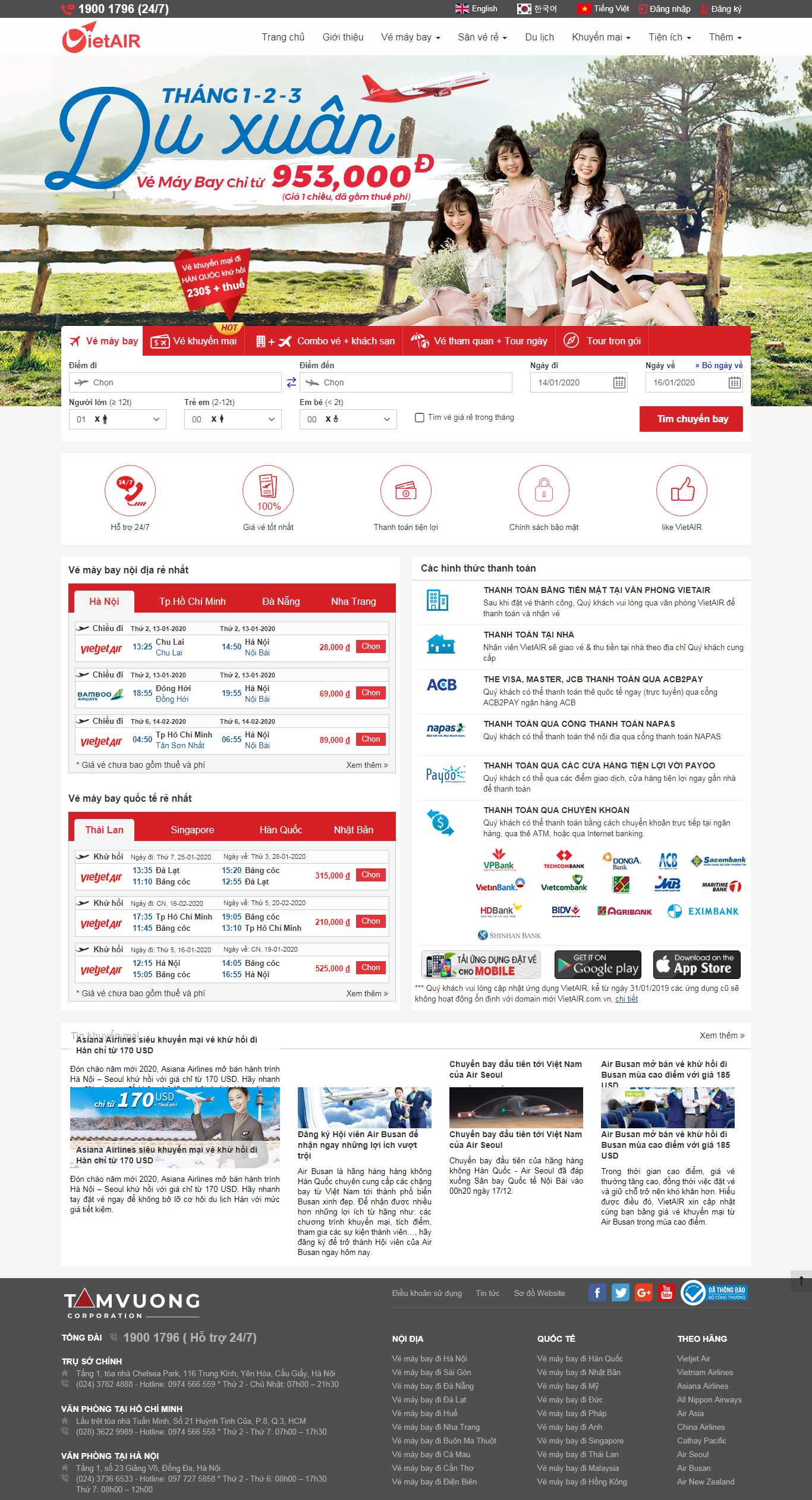 Thiết kế Web đặt vé máy bay trực tuyến vietair.com.vn