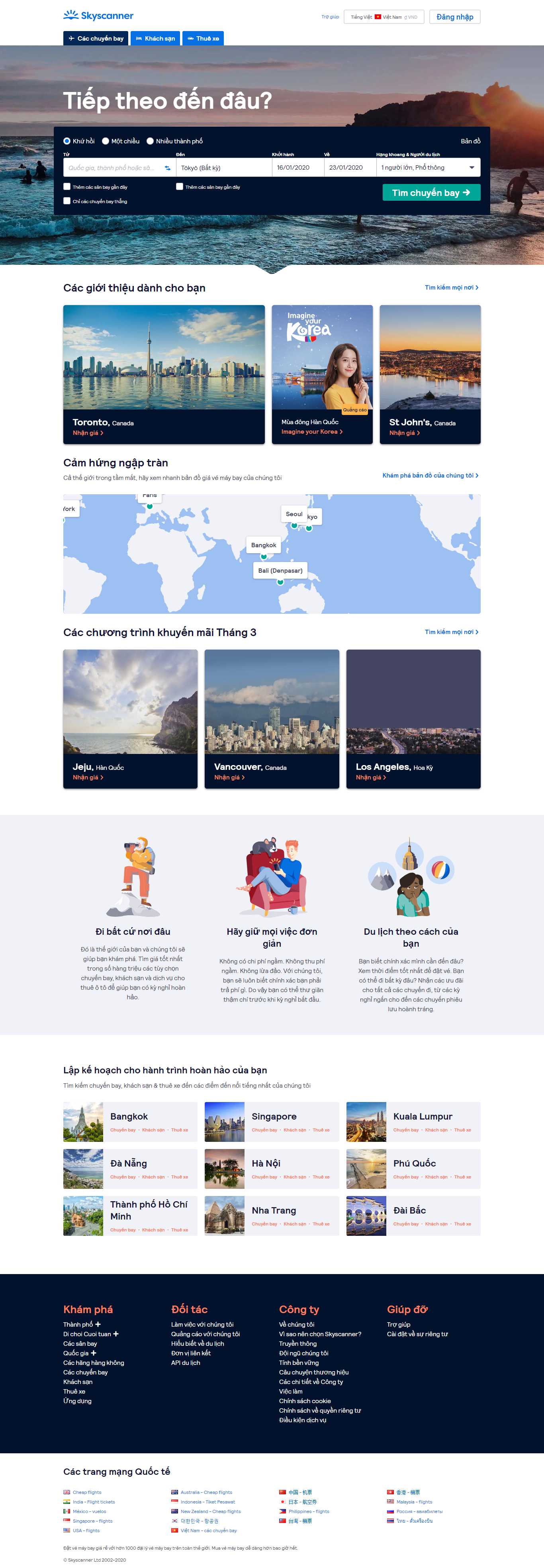 Thiết kế Web đặt vé máy bay trực tuyến skyscanner.com.vn
