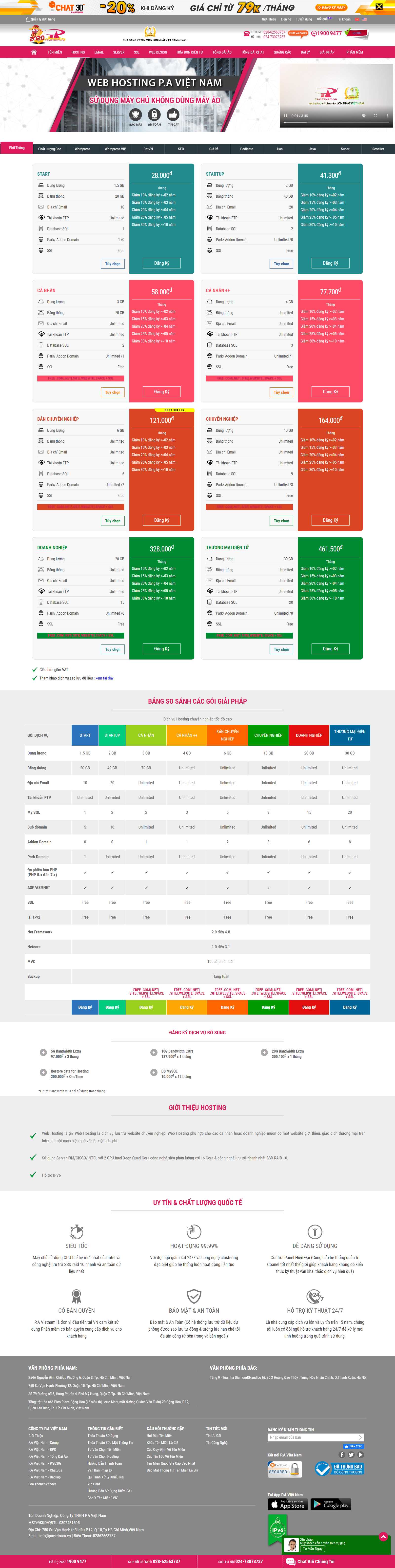 Thiết kế Web bán hosting pavietnam.vn