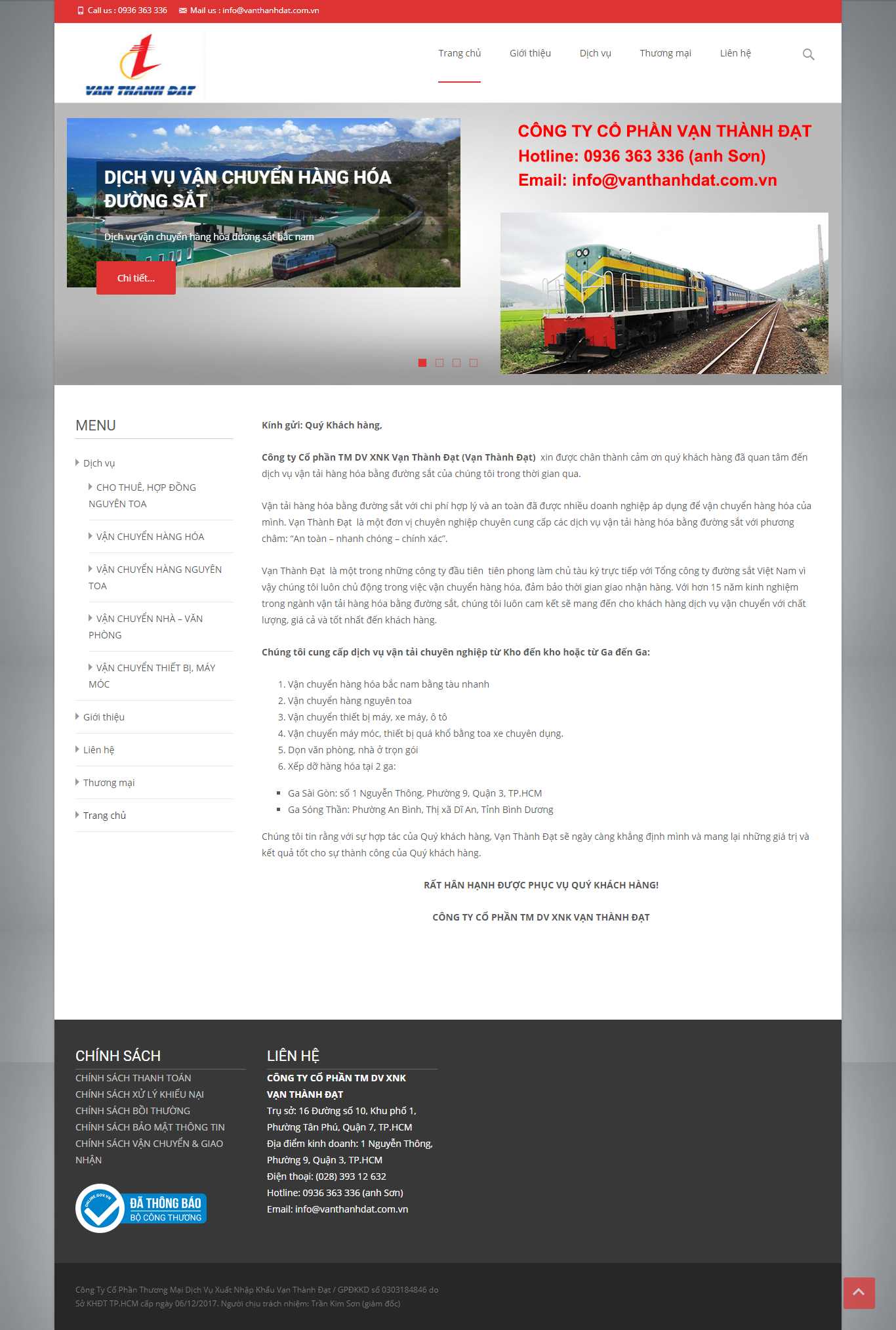 Thiết kế Web công ty vận tải vanthanhdat.com.vn