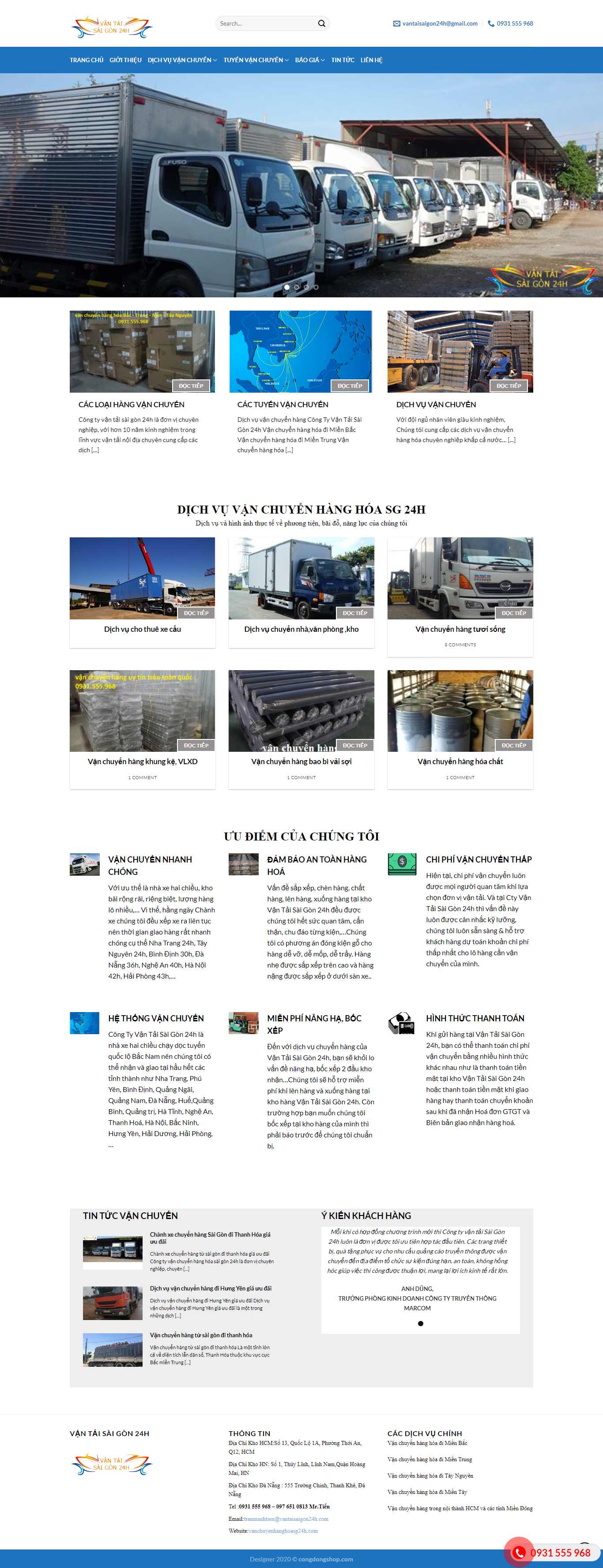 Thiết kế Web công ty vận tải vanchuyenhanghoasg24h.com