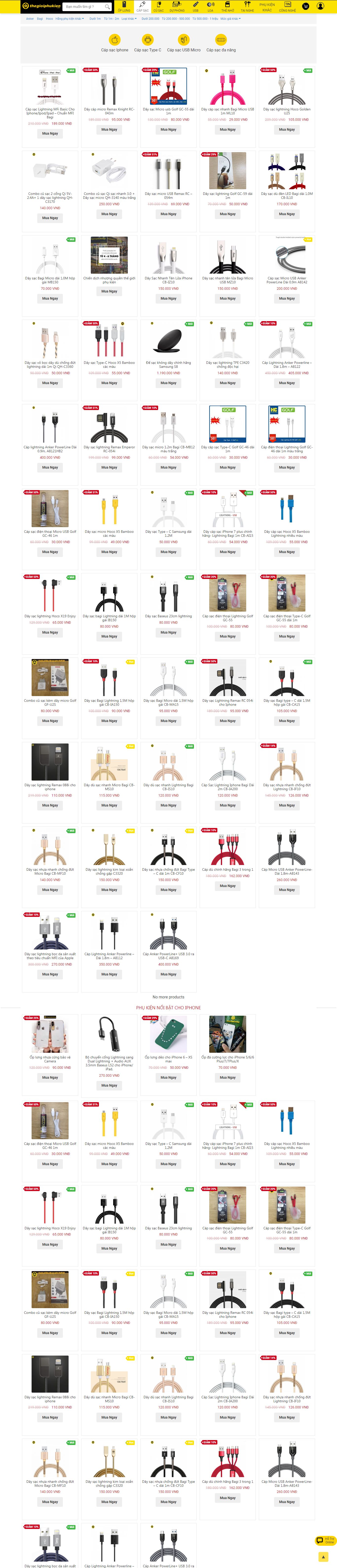 Thiết kế Web bán sạc điện thoại thegioiphukien.com