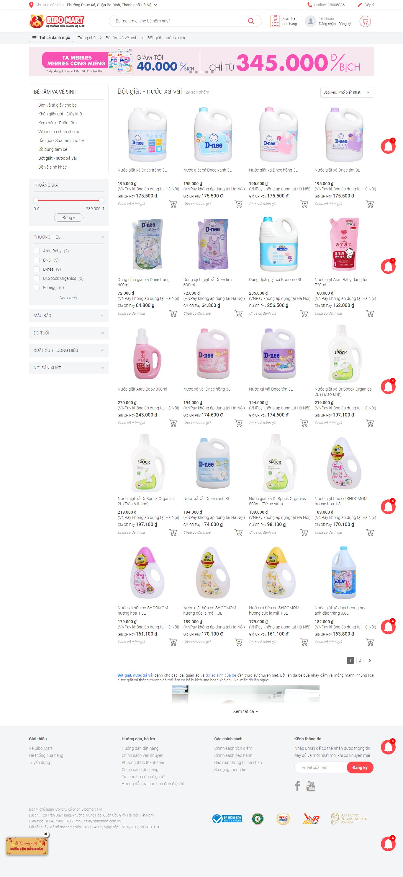 Thiết kế Web bán bột giặt quần áo bibomart.com.vn