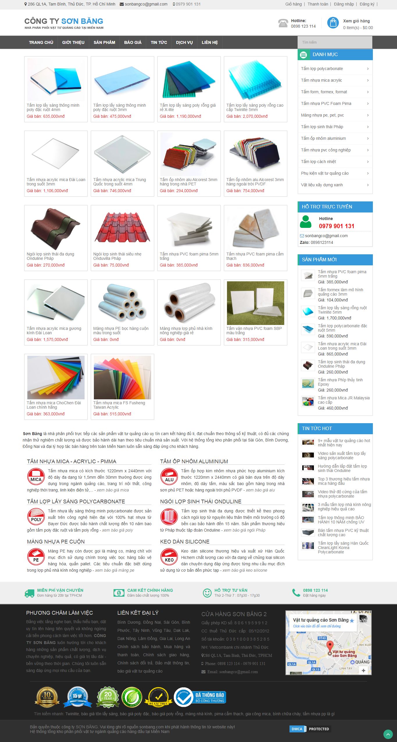 Thiết kế Web bán tấm lợp thông minh sonbang.com